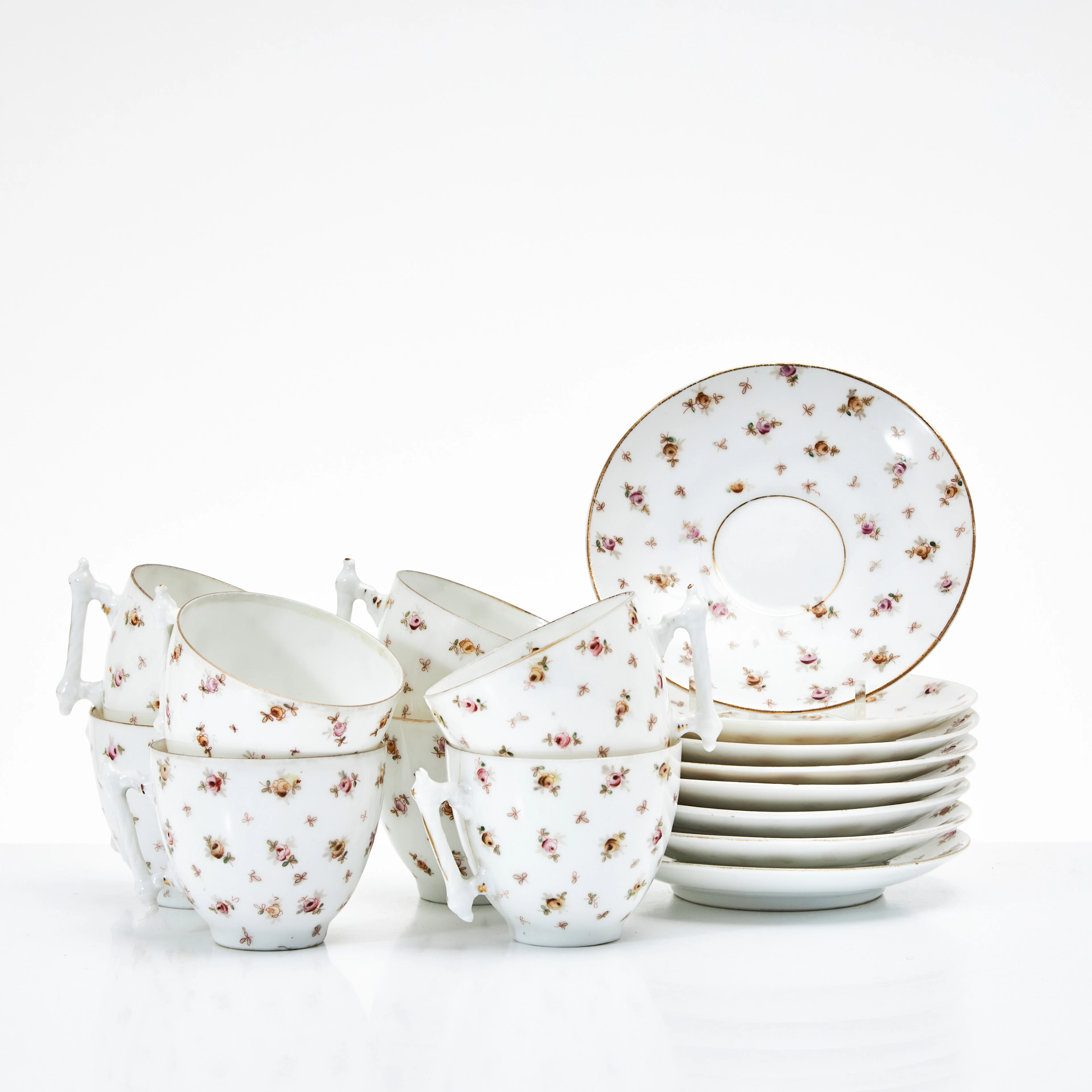 ROSENTHAL (etabl. 1879), 6 kaffekoppar med 7 fat, porslin, Tyskland