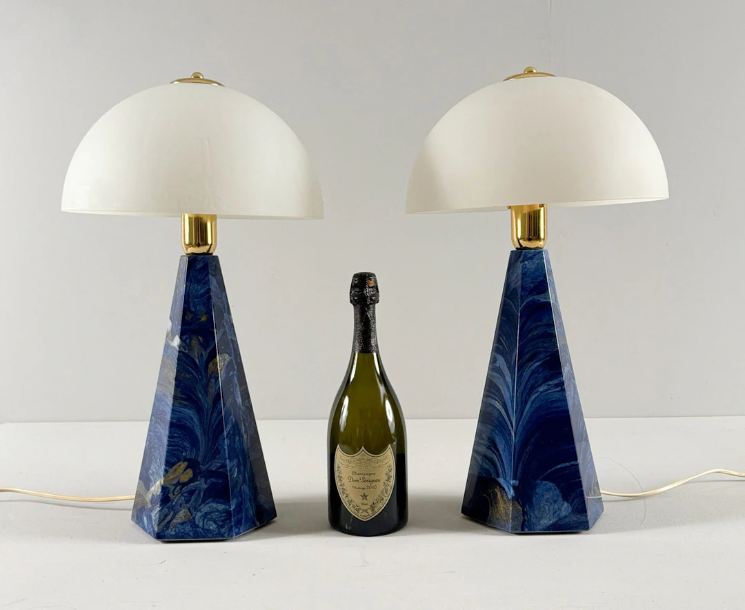 2er Set Vintage Tischlampen/Tischleuchten mit Marmor Sockel 'Lambada