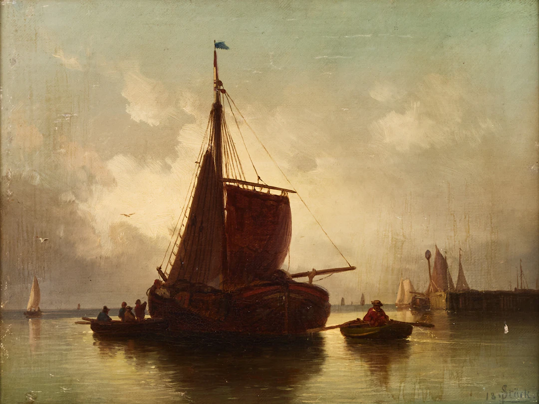 JOSEPH MAGNUS STÄCK (1812-1868). Segelbåtar i hamn.