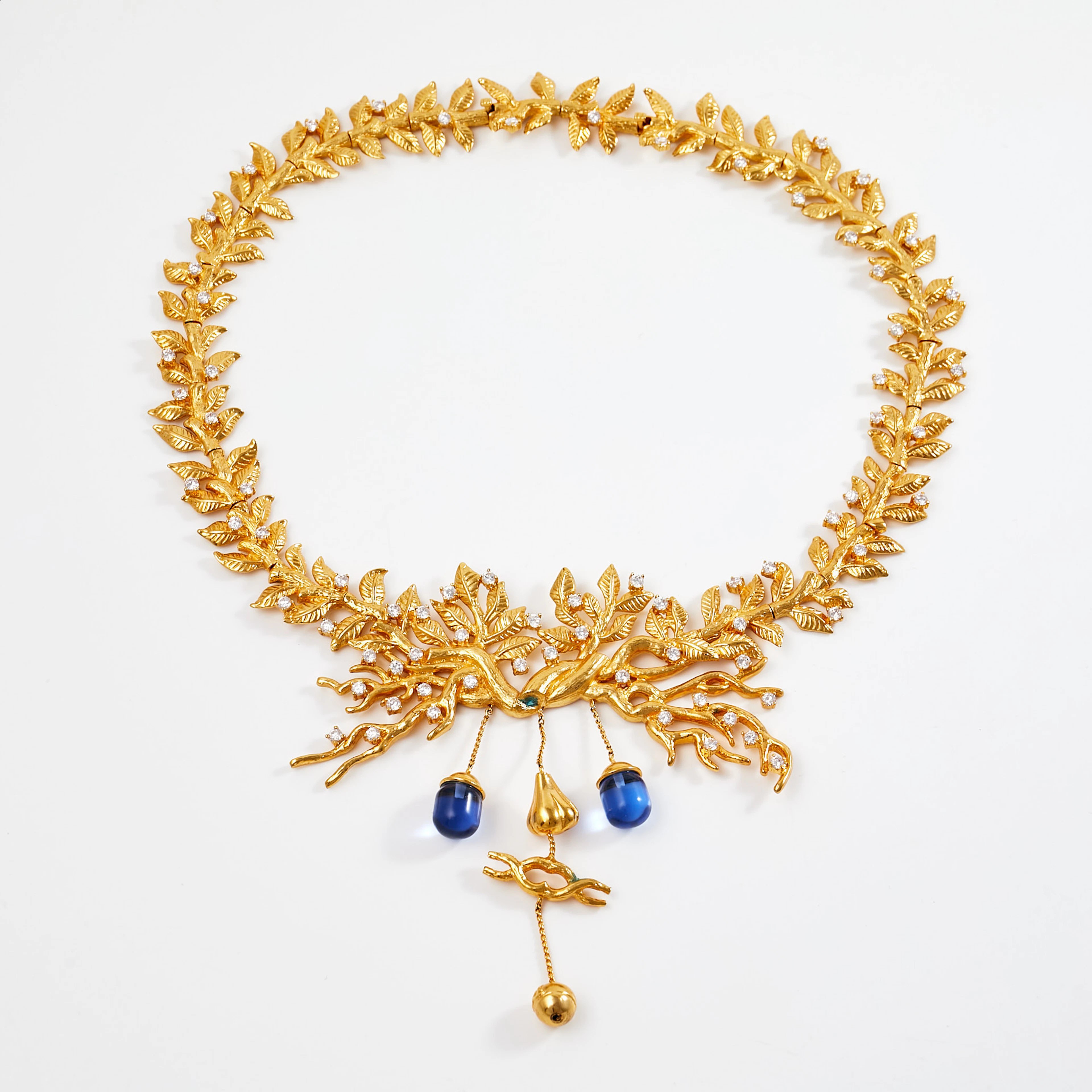 SALVADOR DALI, "Tree of Life", collier, förgylld metall, cubic zirkoner