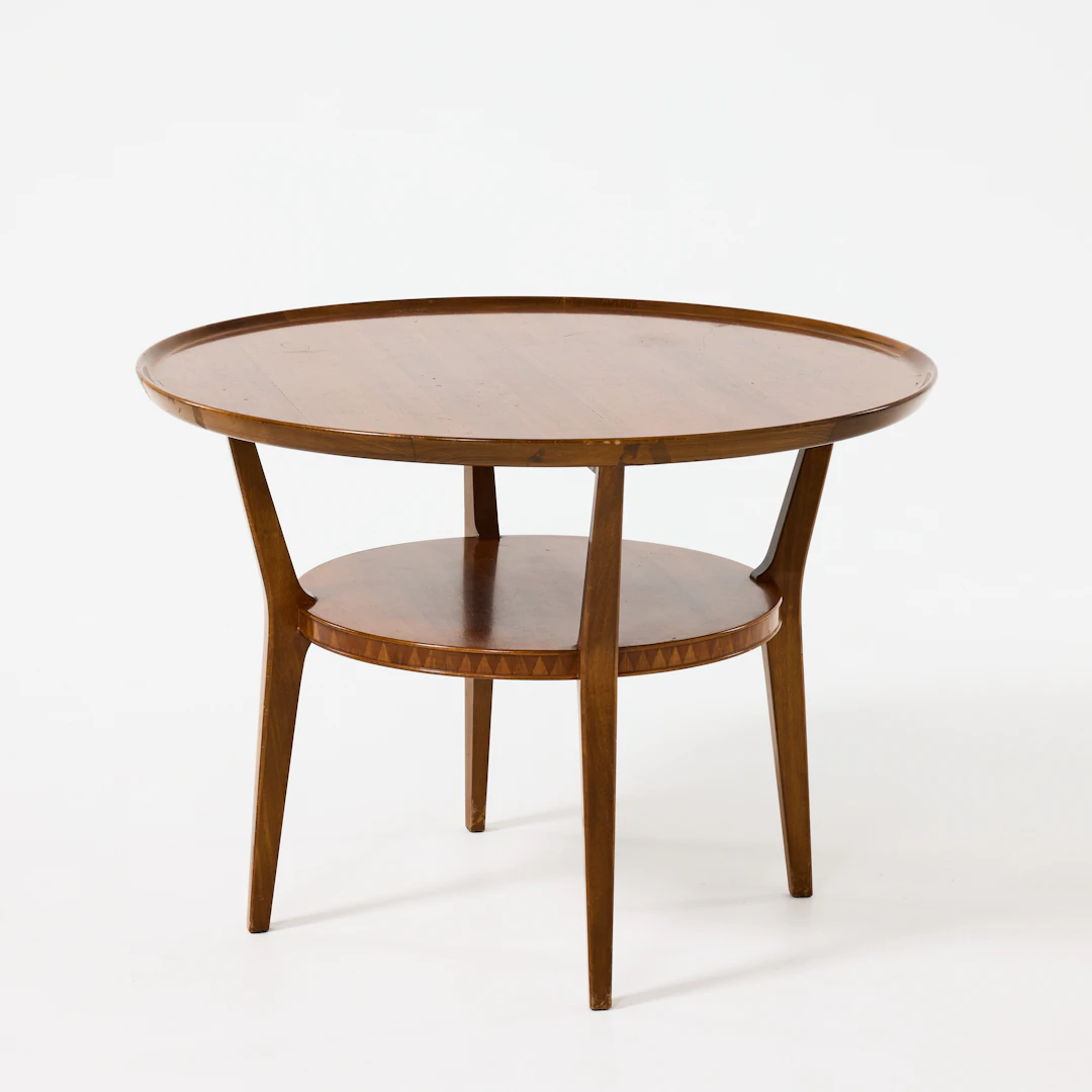 SOFFBORD, Nordiska Kompaniet 1948, mahogny, triangulär intarisiadekor.