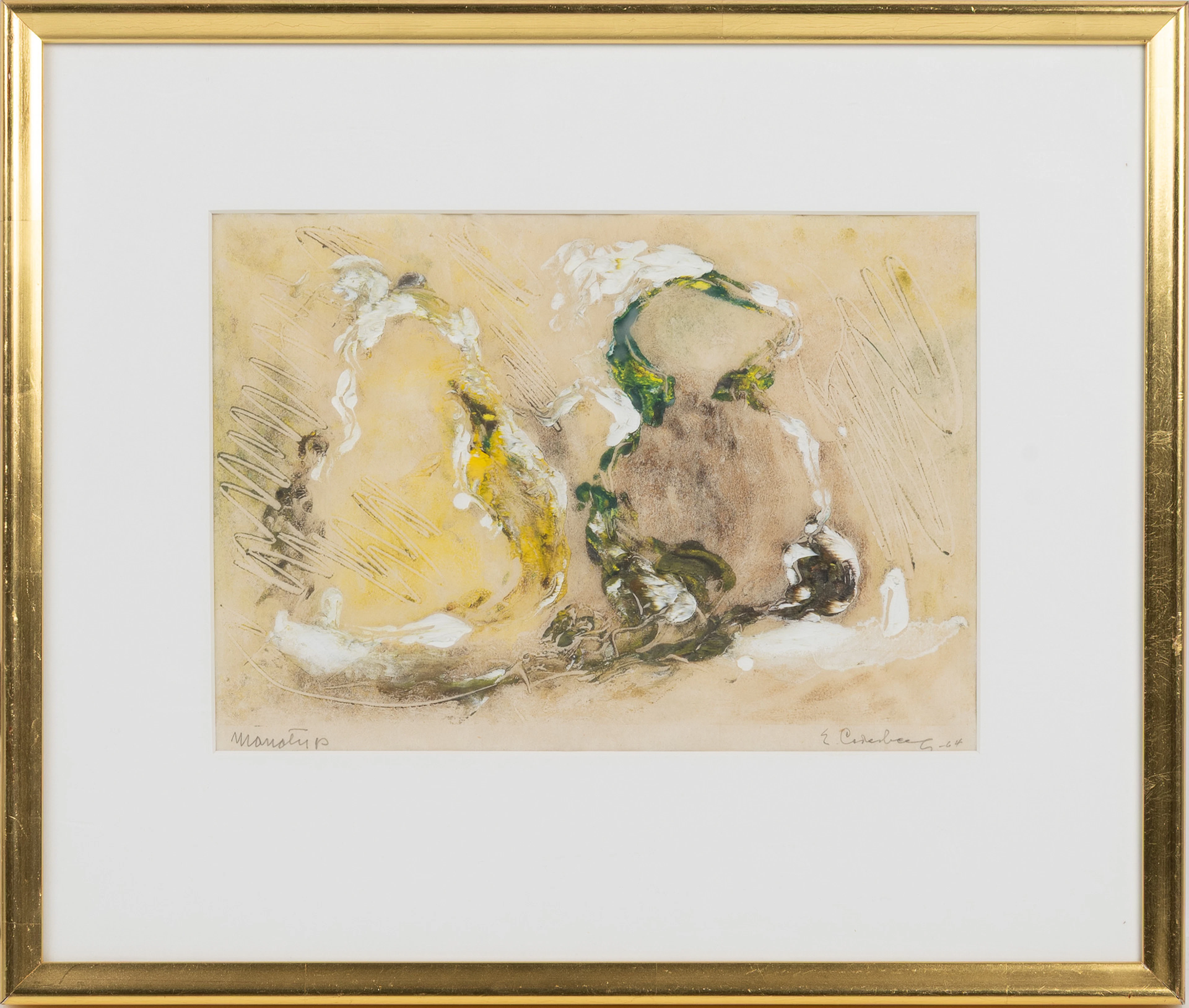 ERIC CEDERBERG. Stilleben, "Monotyp", blandteknik på papper, signerad