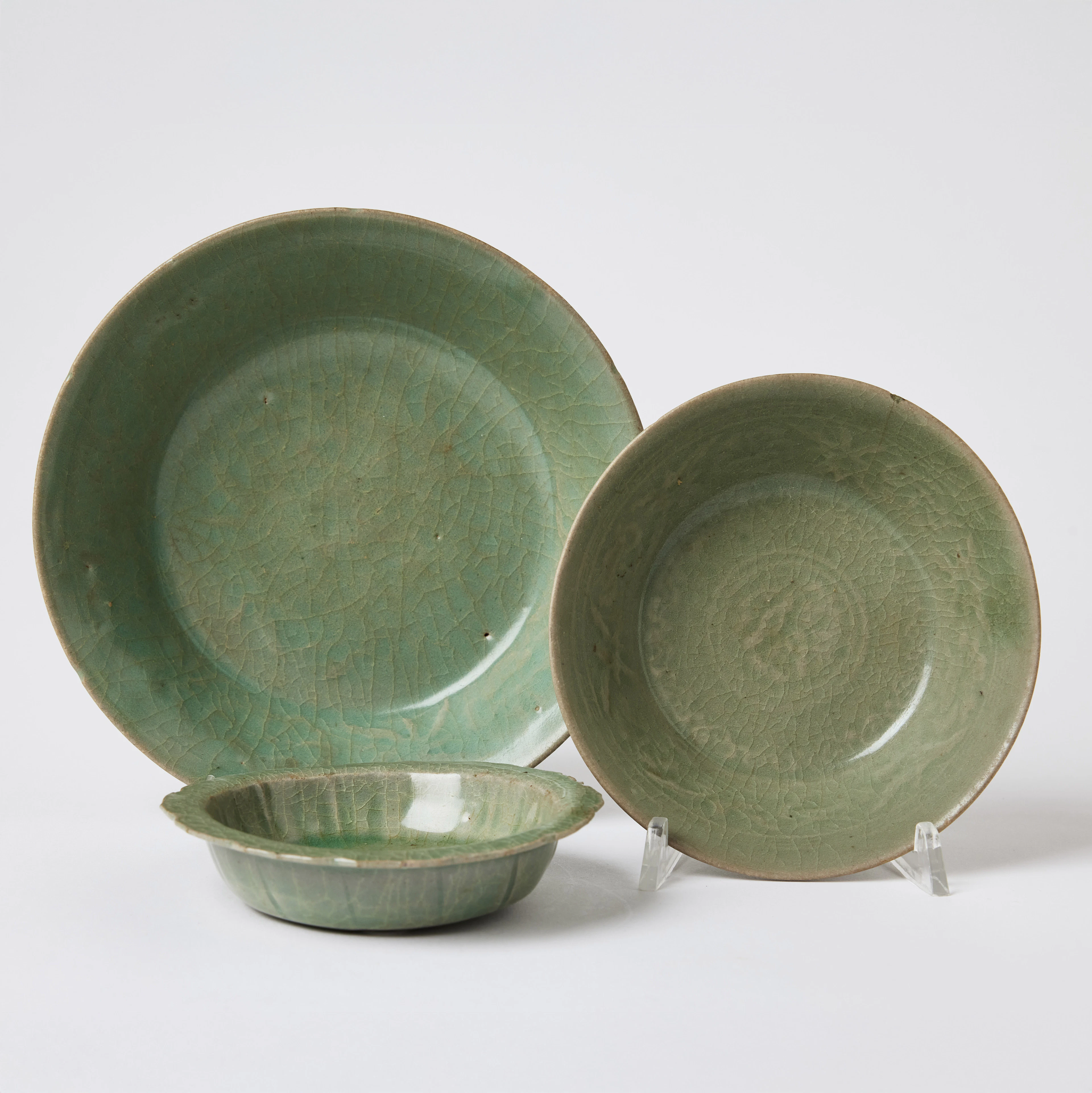 Three Korean Celadon Stoneware Dishes.