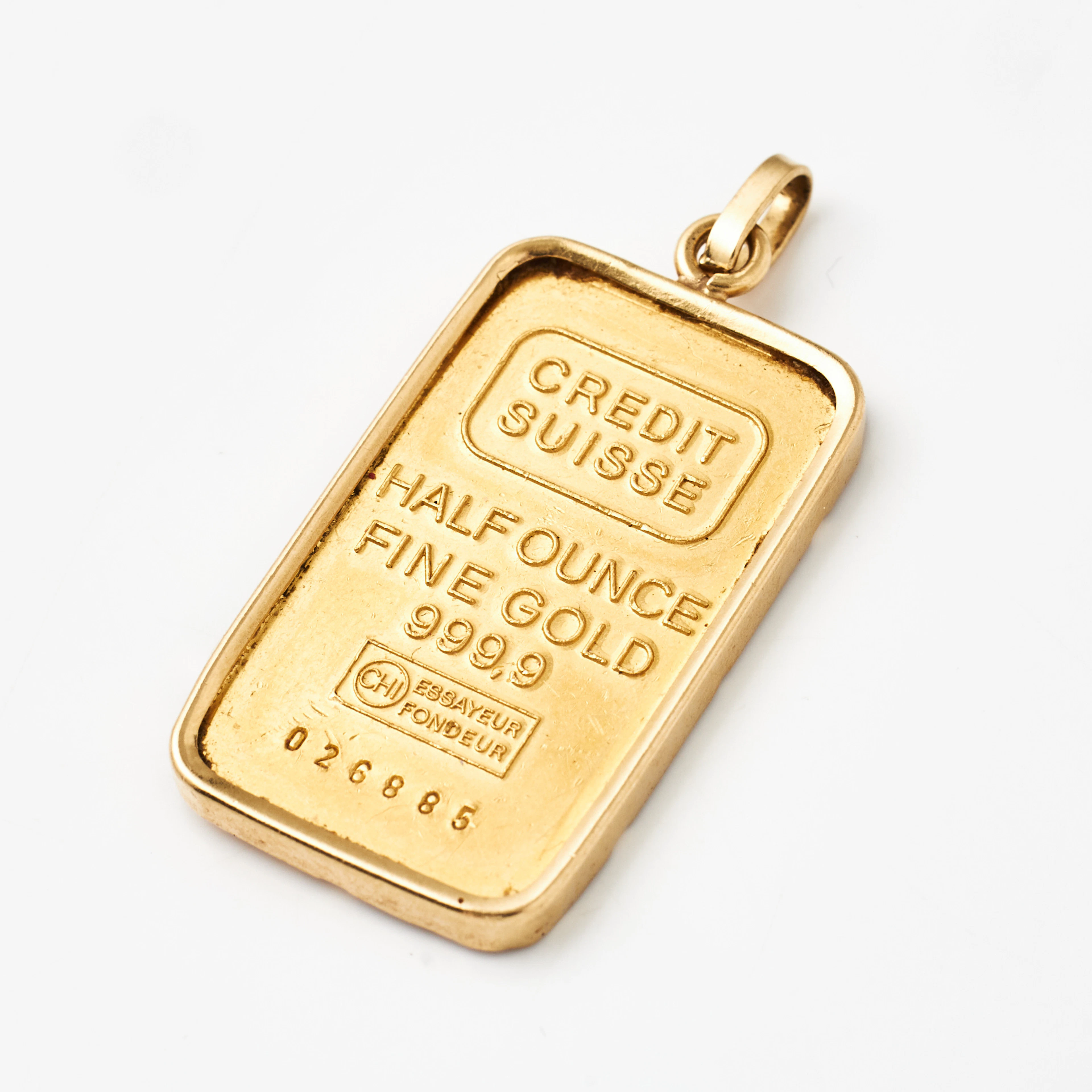 GULDTACKA, monterad i hänge, 999.9/23K samt 18K guld, Credit Suisse.
