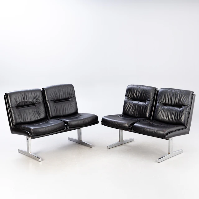 Zwei Leder-Sitzbänke von Grahl Sitzmöbel, 1970-1980er Jahre (2).