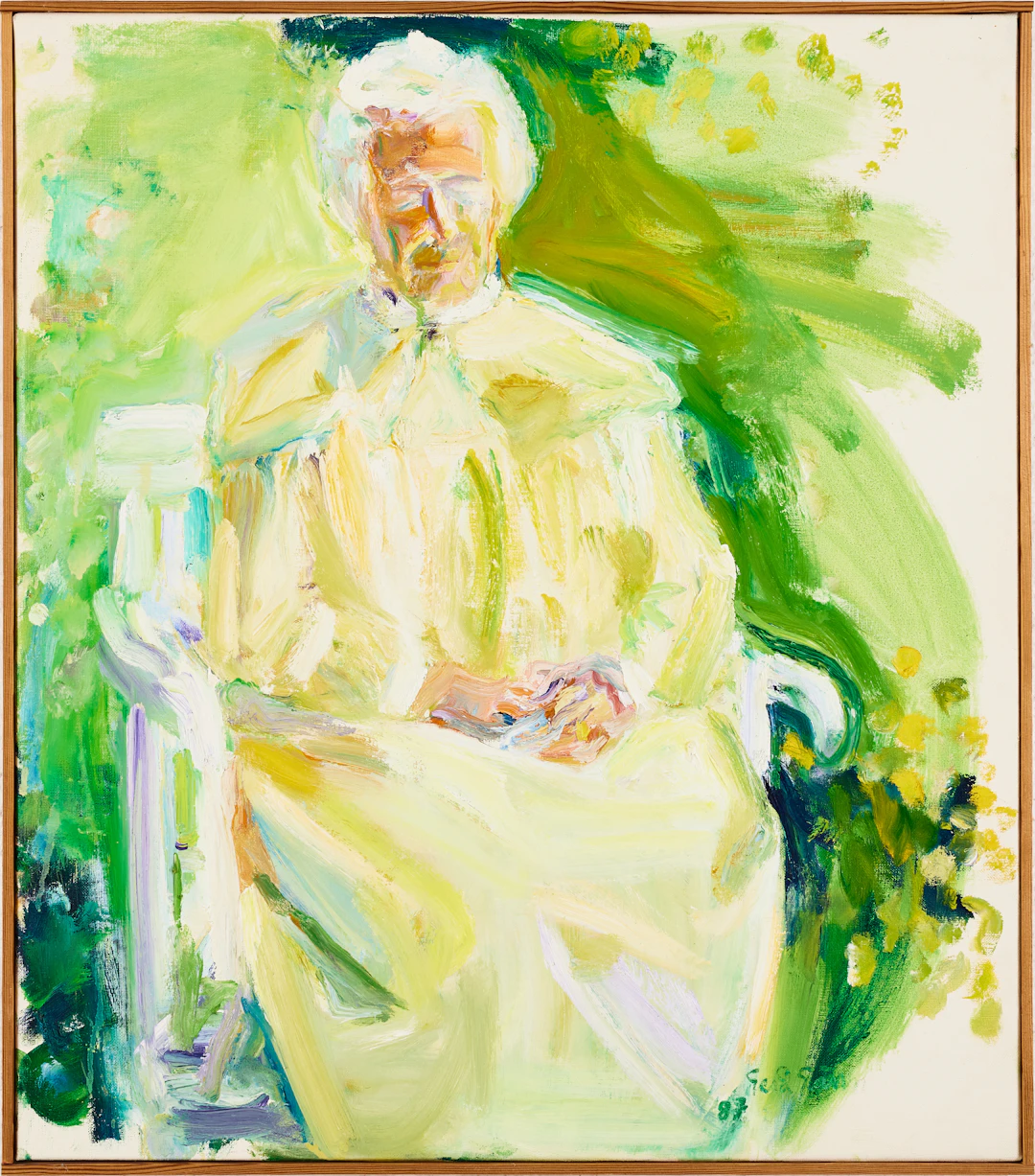 GERD GÖRAN (FÖDD 1919). porträtt av konstnärens mamma Hild Akre, olja