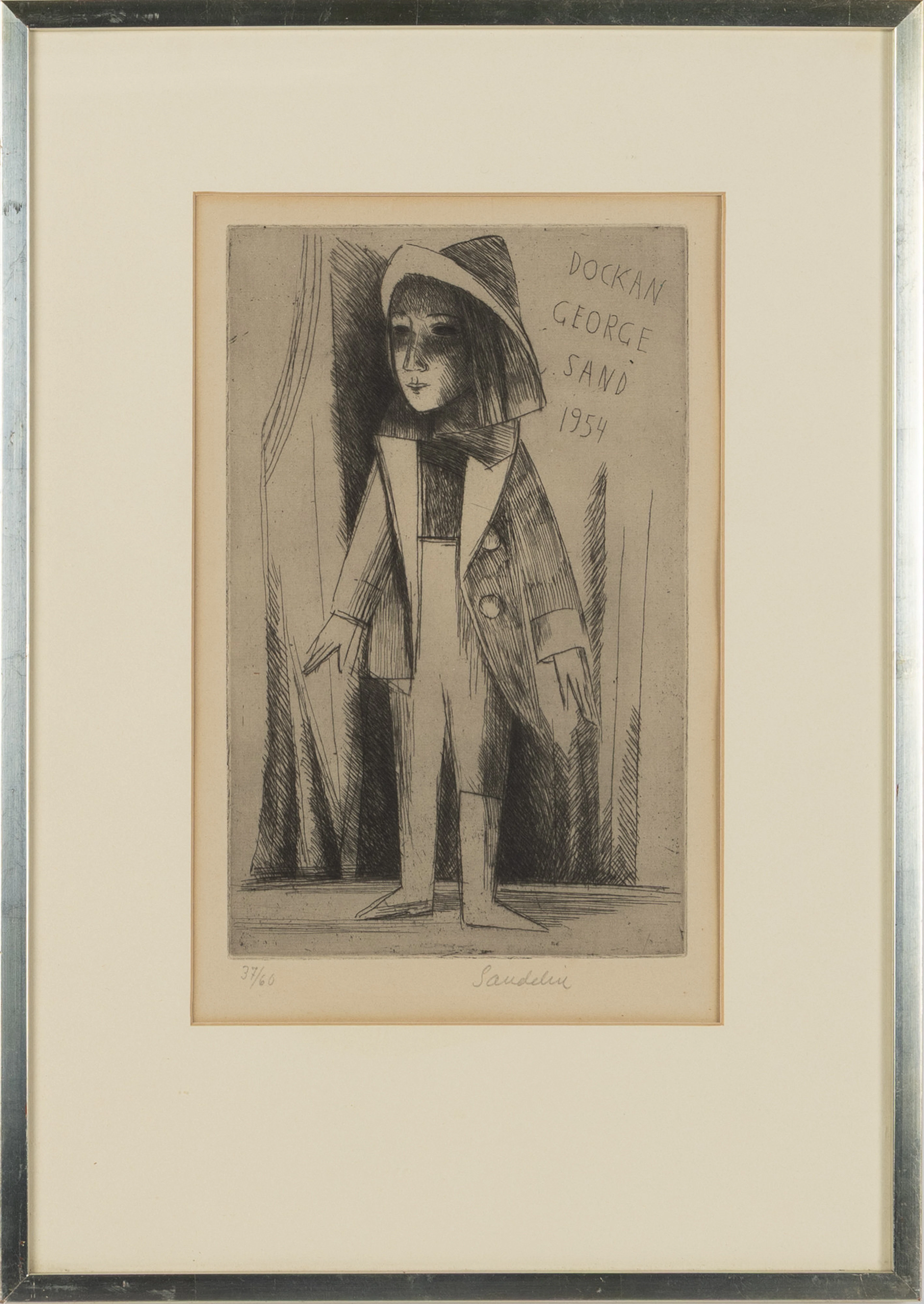 BÖRJE SANDELIN. Etsning, "Dockan George Sand 1954", signerad.
