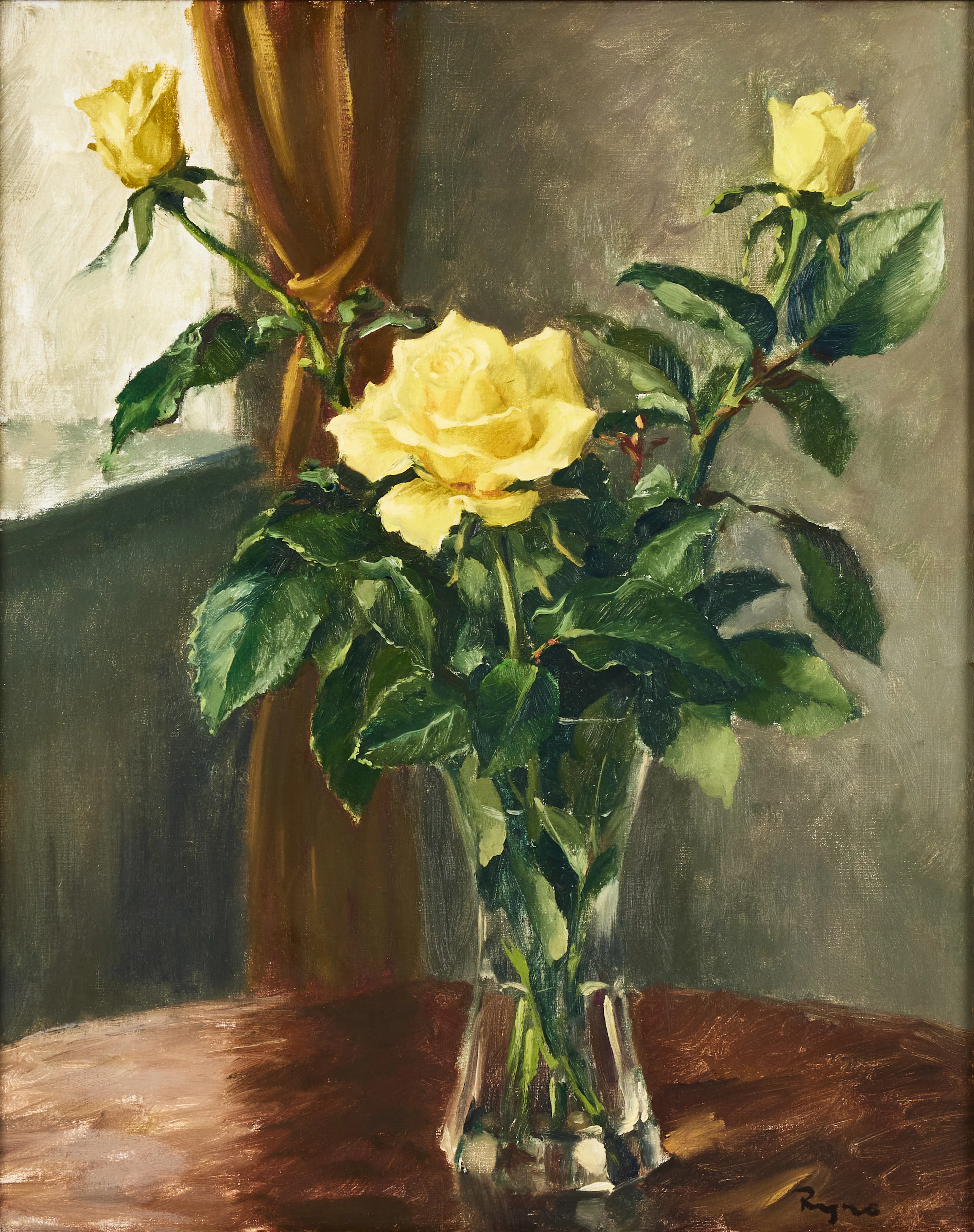 RYNO FRIEBERG. Stilleben, gula rosor.
