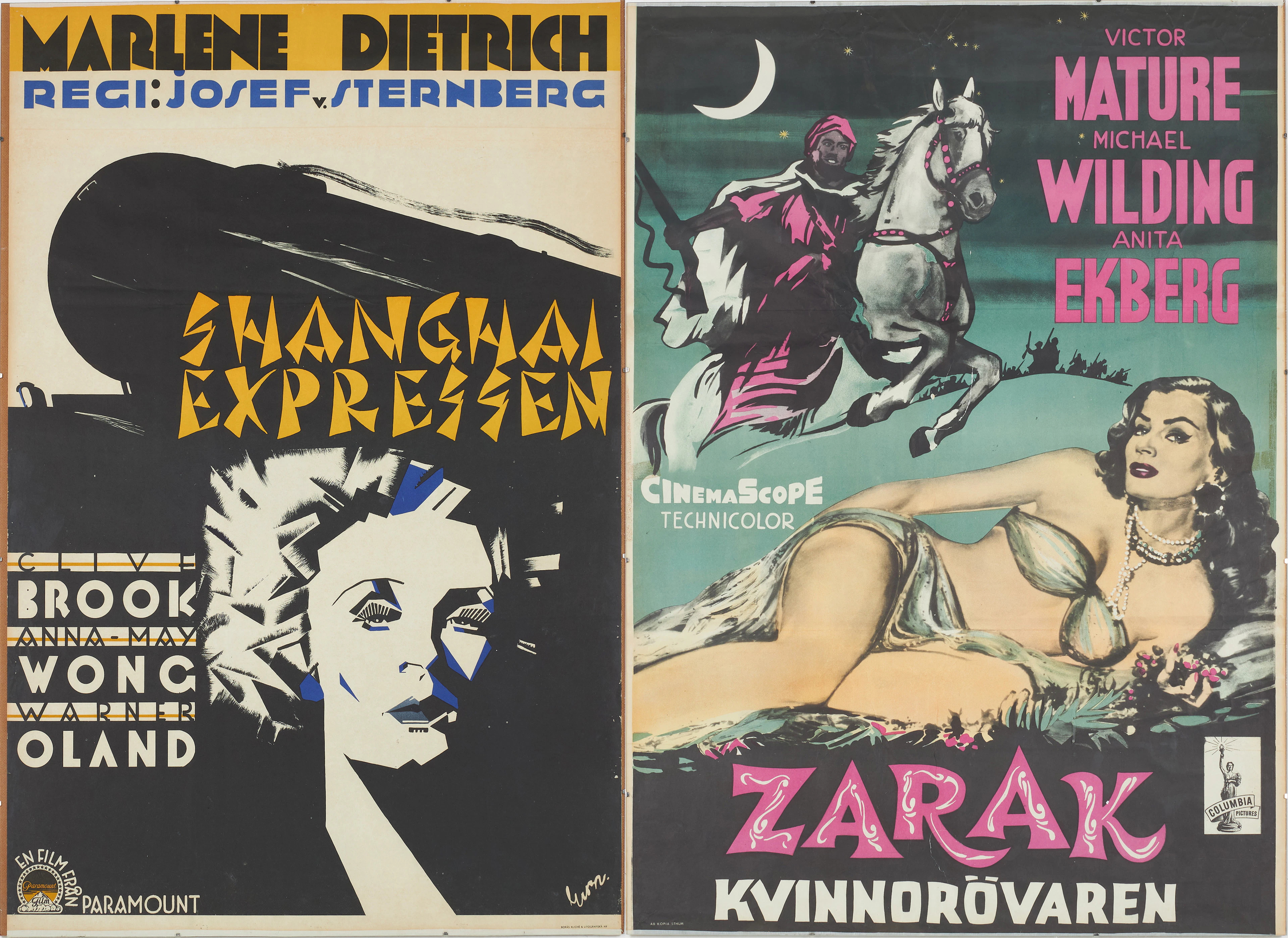 FILMAFFISCHER, 2 st, "Zarak, Kvinnorövaren" och "Shanghai Expressen"