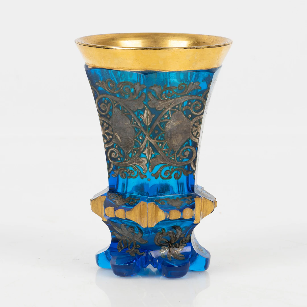 POKAL, Böhmen, Biedermeier, 1800-talets mitt, glas med silverdekor
