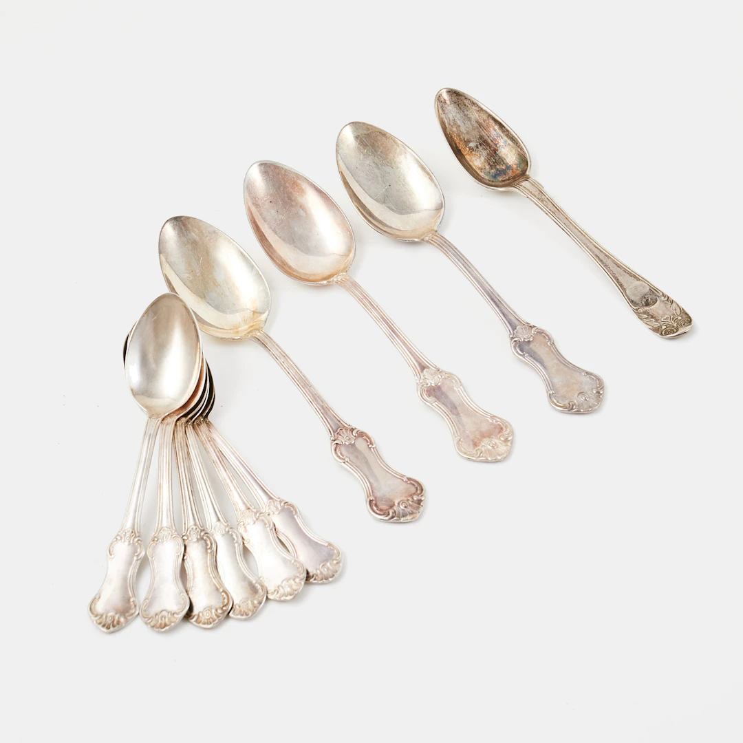 SKEDAR. 10 st, silver, bla. Mema Guld & Silver Ab, Lidköping, 1900-talets