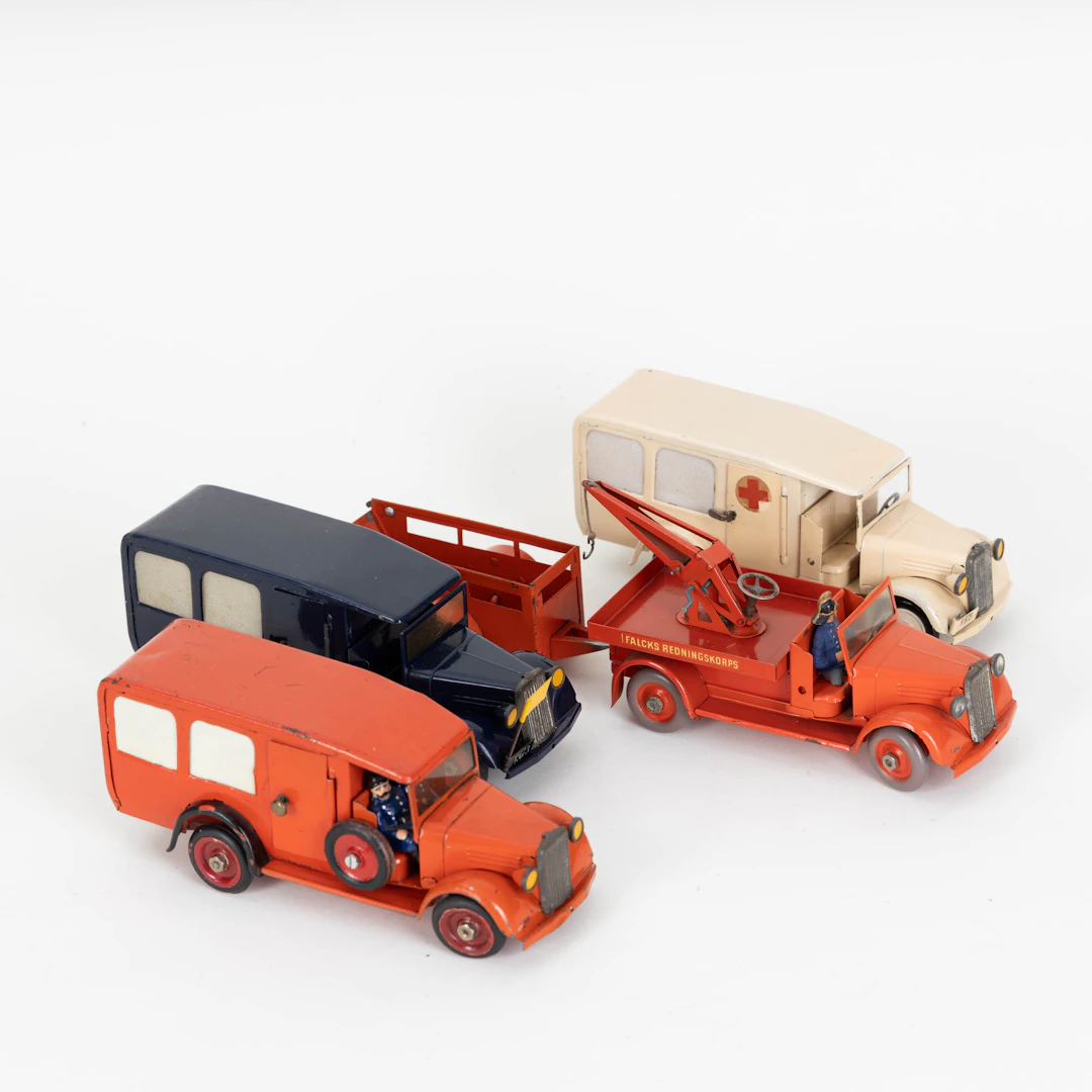 TEKNO, Konvolut von Feuerwehrautos und Krankenwagen, Dänemark, 1940-1950er