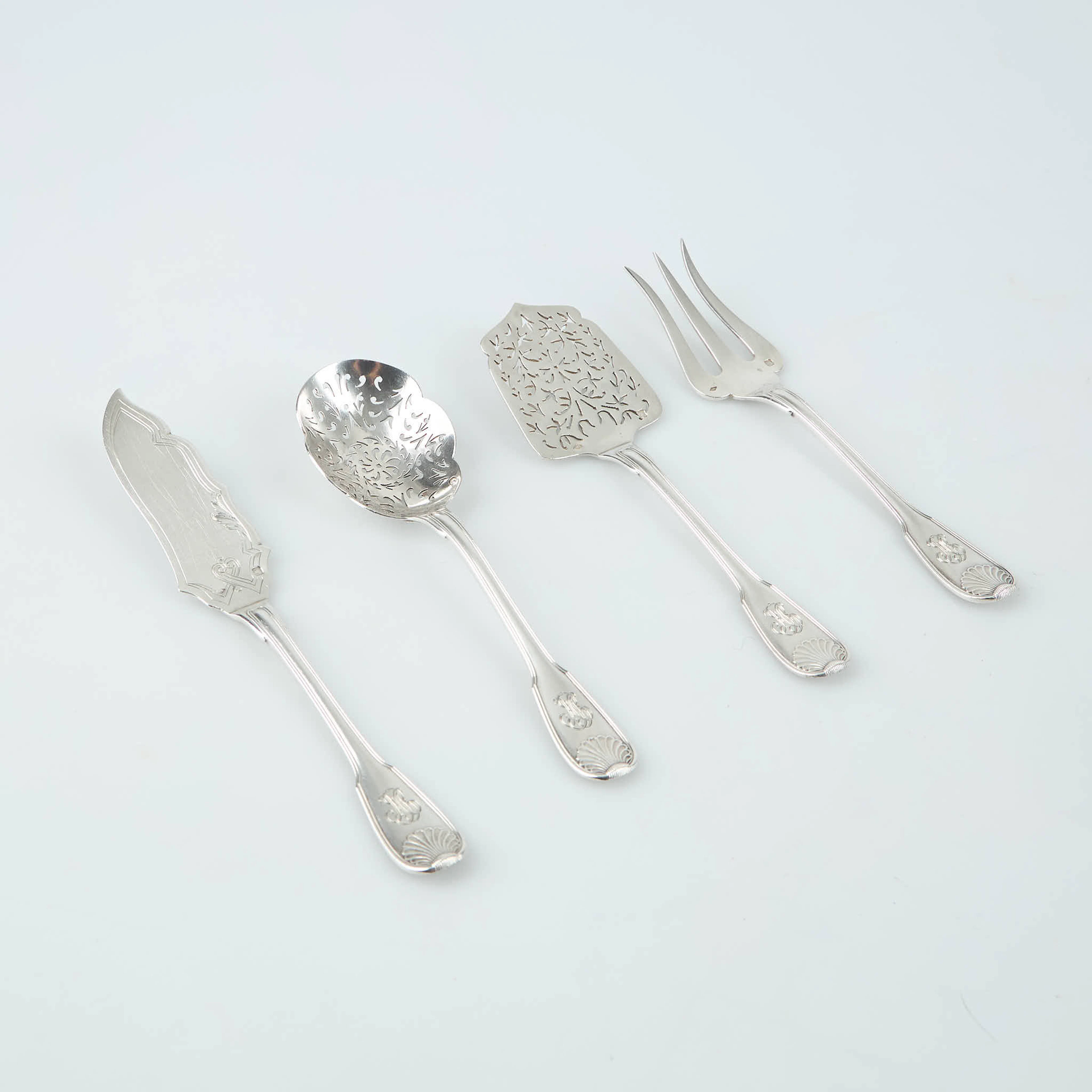 SERVERINGSSET FÖR FÖRRÄTTER, 950 silver, Lapparra & Gabriel, Paris 1902-1923.