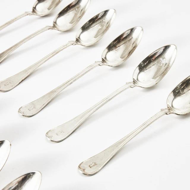 JACOB ENGELBERTH TORSK. Bordsskedar, 12 st, silver, modell svensk