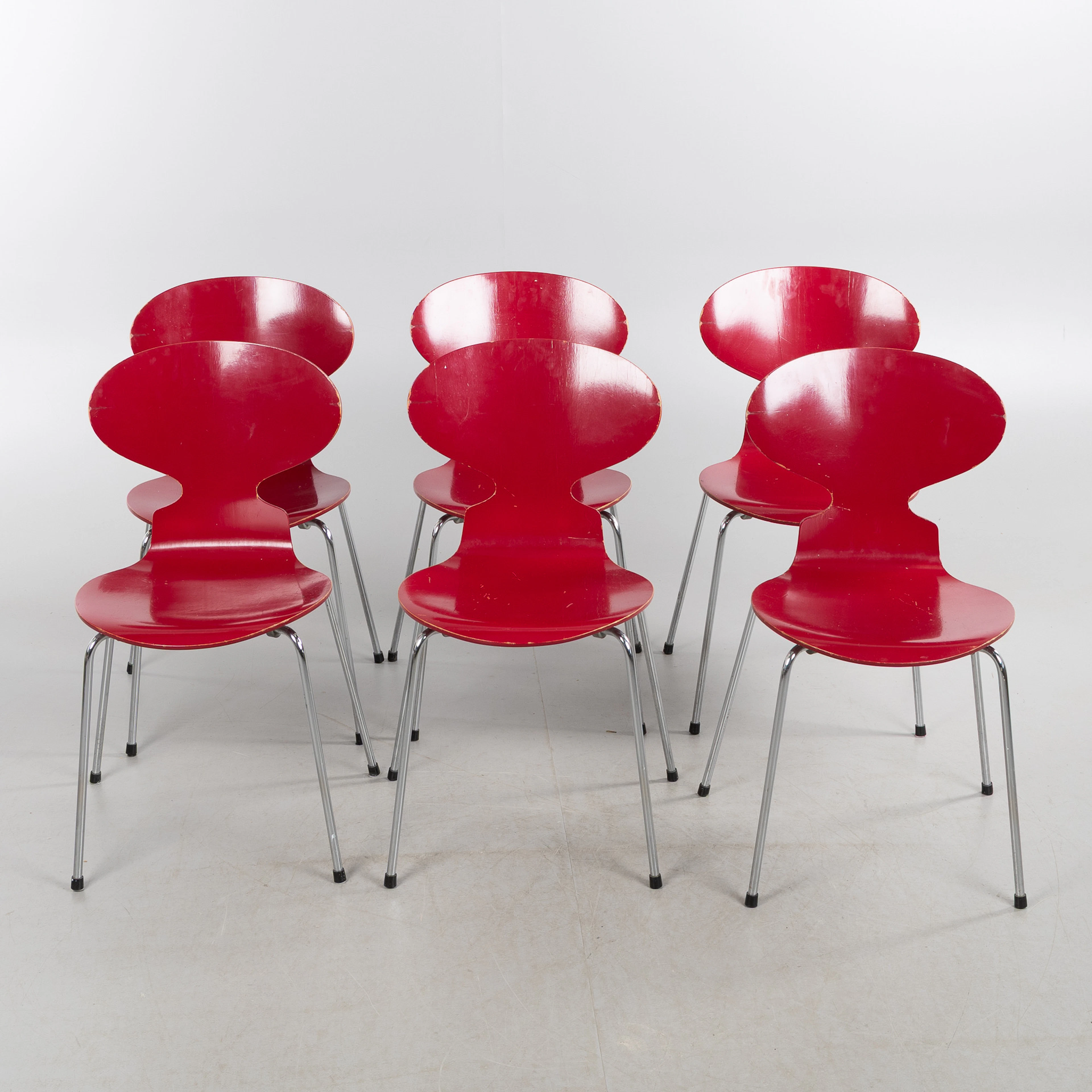 ARNE JACOBSEN. Stolar, 6 stycken, "Myran", Fritz Hansen, Danmark, 1979.
