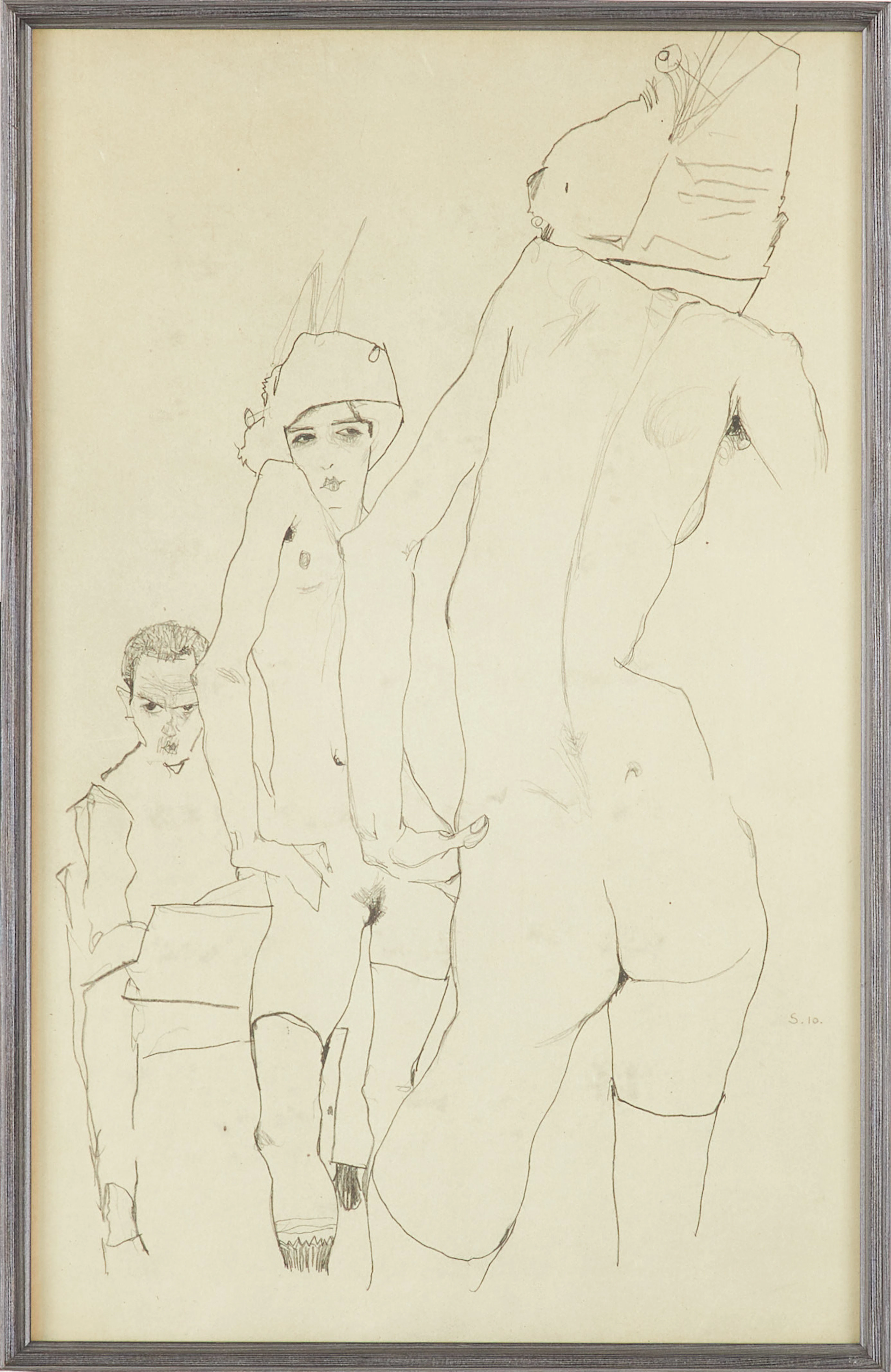 EGON SCHIELE. EFTER. Schiele Drawing a nude Model before a Mirror