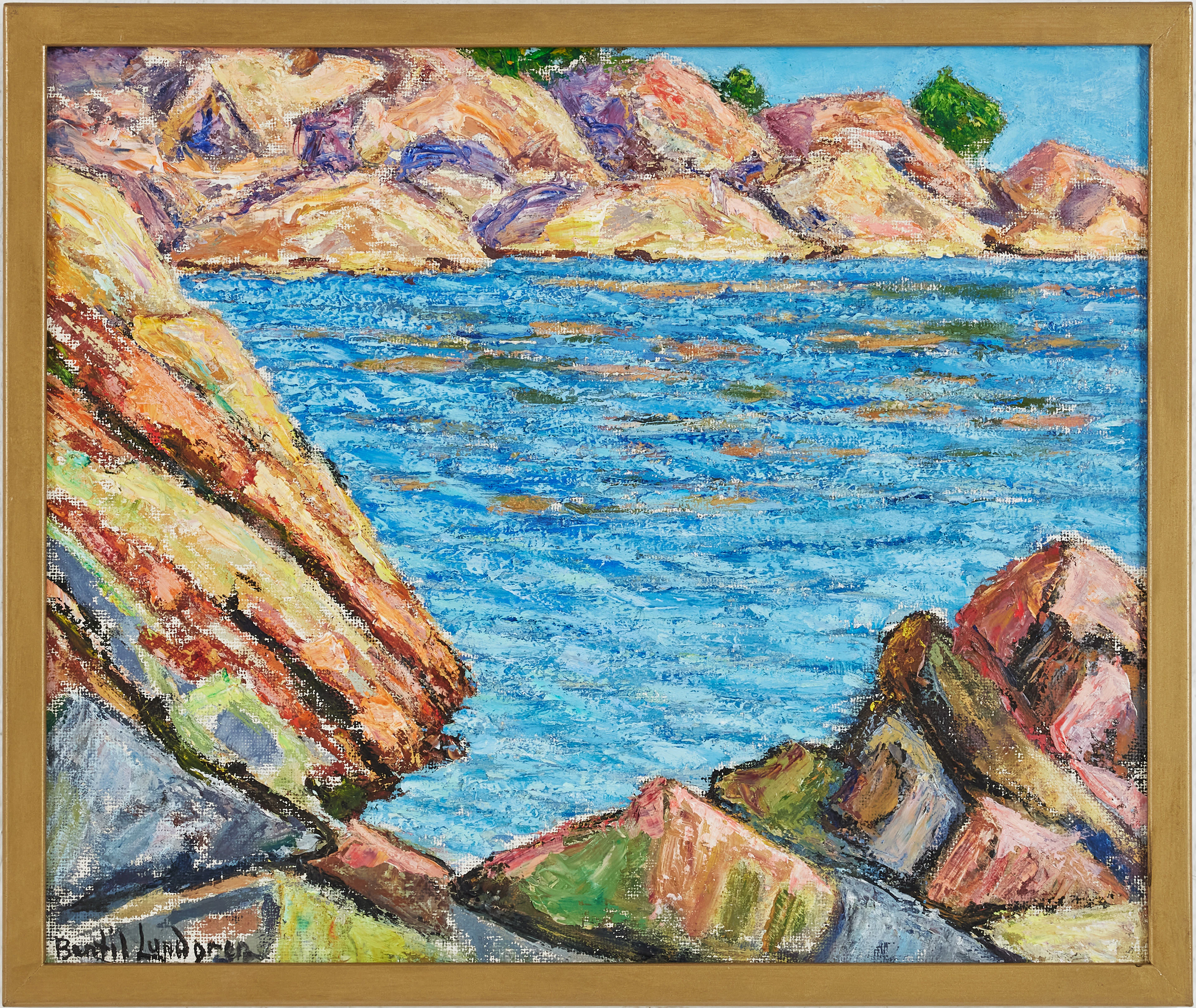 BERTIL LUNDGREN (1900-1979). "Klippviken", Utö, olja på pannå, signerad.