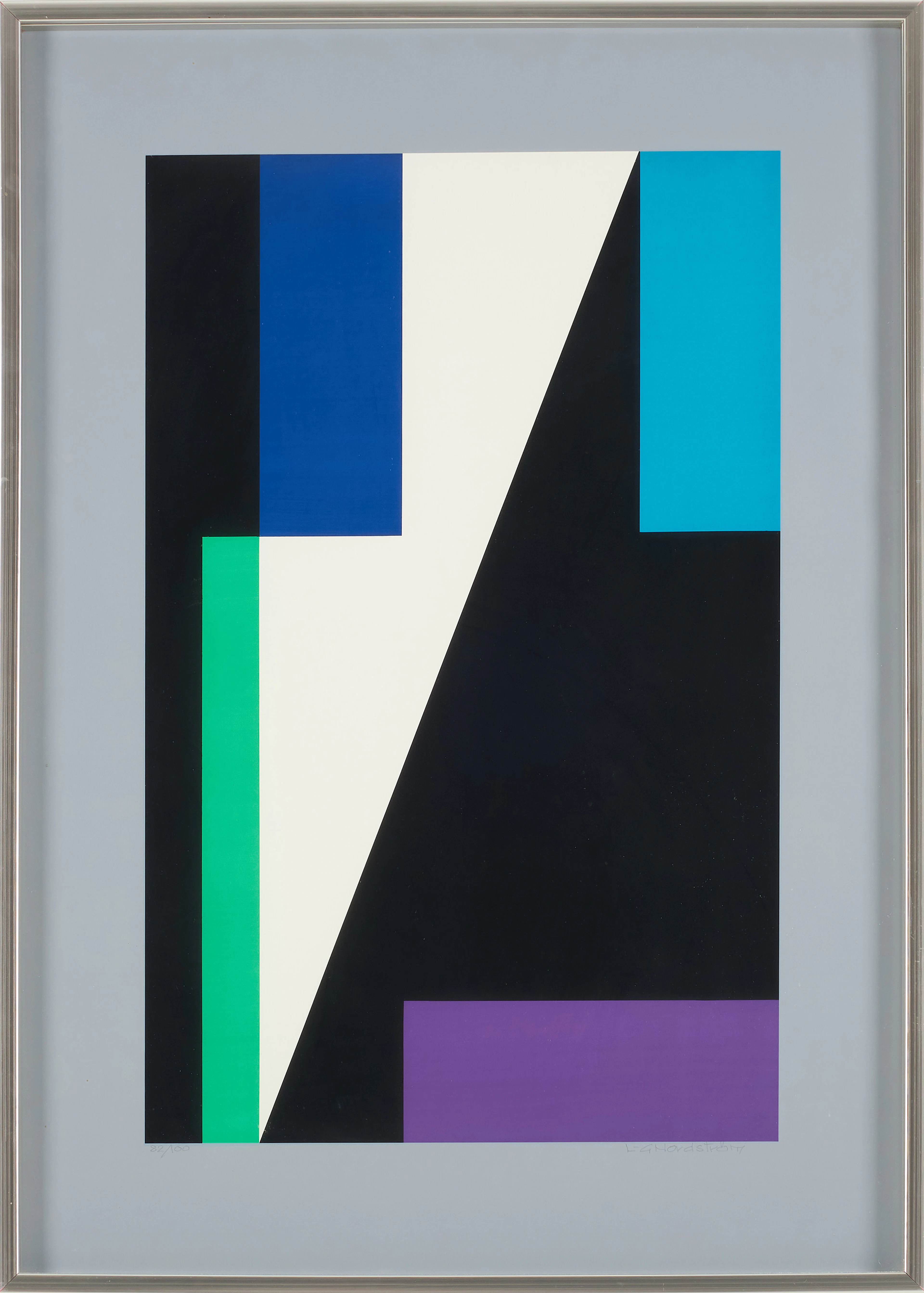 LARS-GUNNAR NORDSTRÖM. konkret komposition, färglitografi, 82/100, signerad.