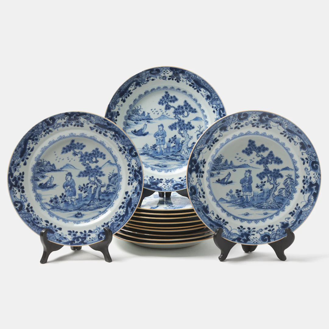 TALLRIKAR. 12 st, porslin, Qianlong (1736-1795), underglasyrblått
