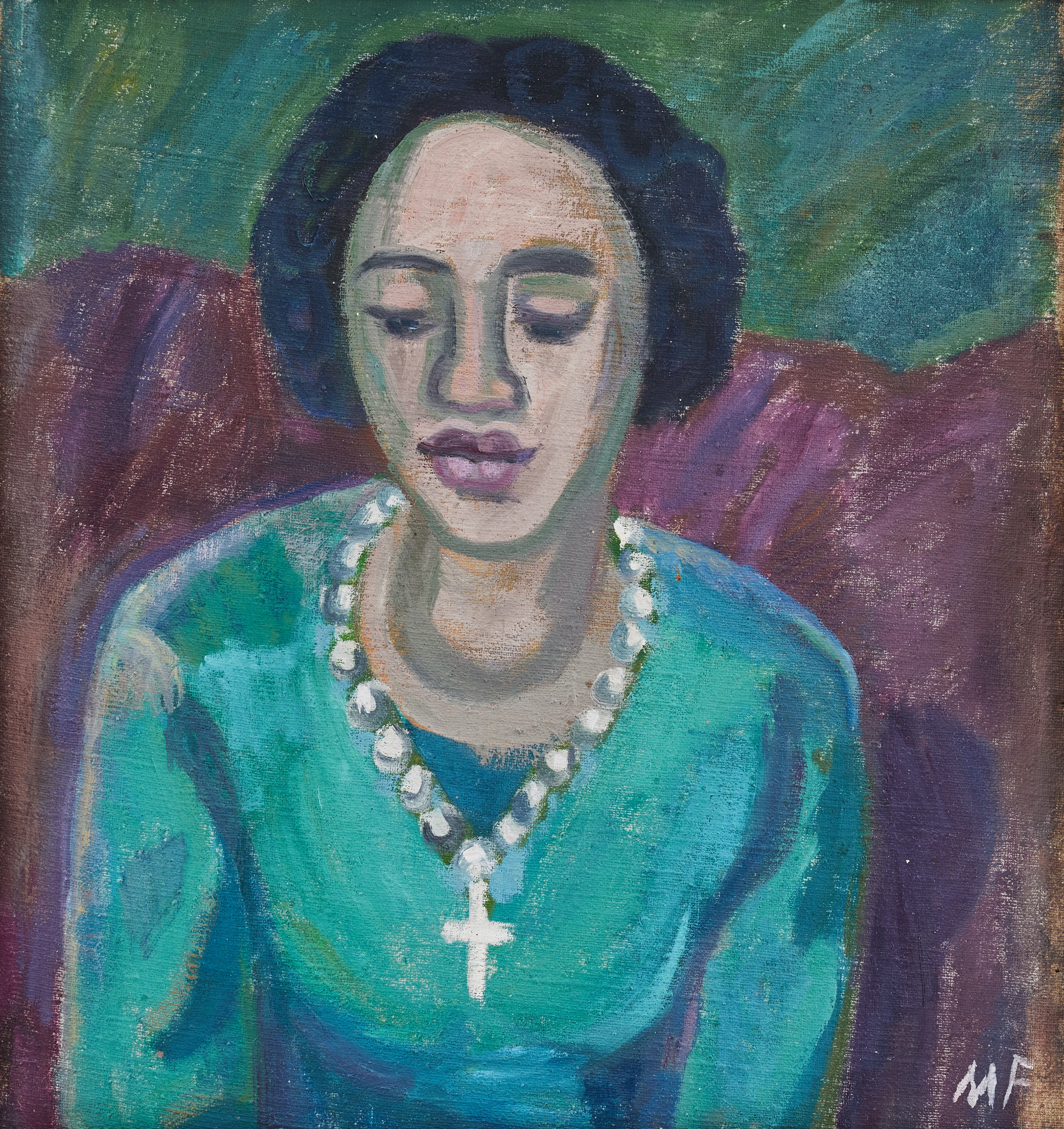MOLLIE FAUSTMAN (1883-1966). Porträtt av kvinna, olja på duk, monogramsignerad