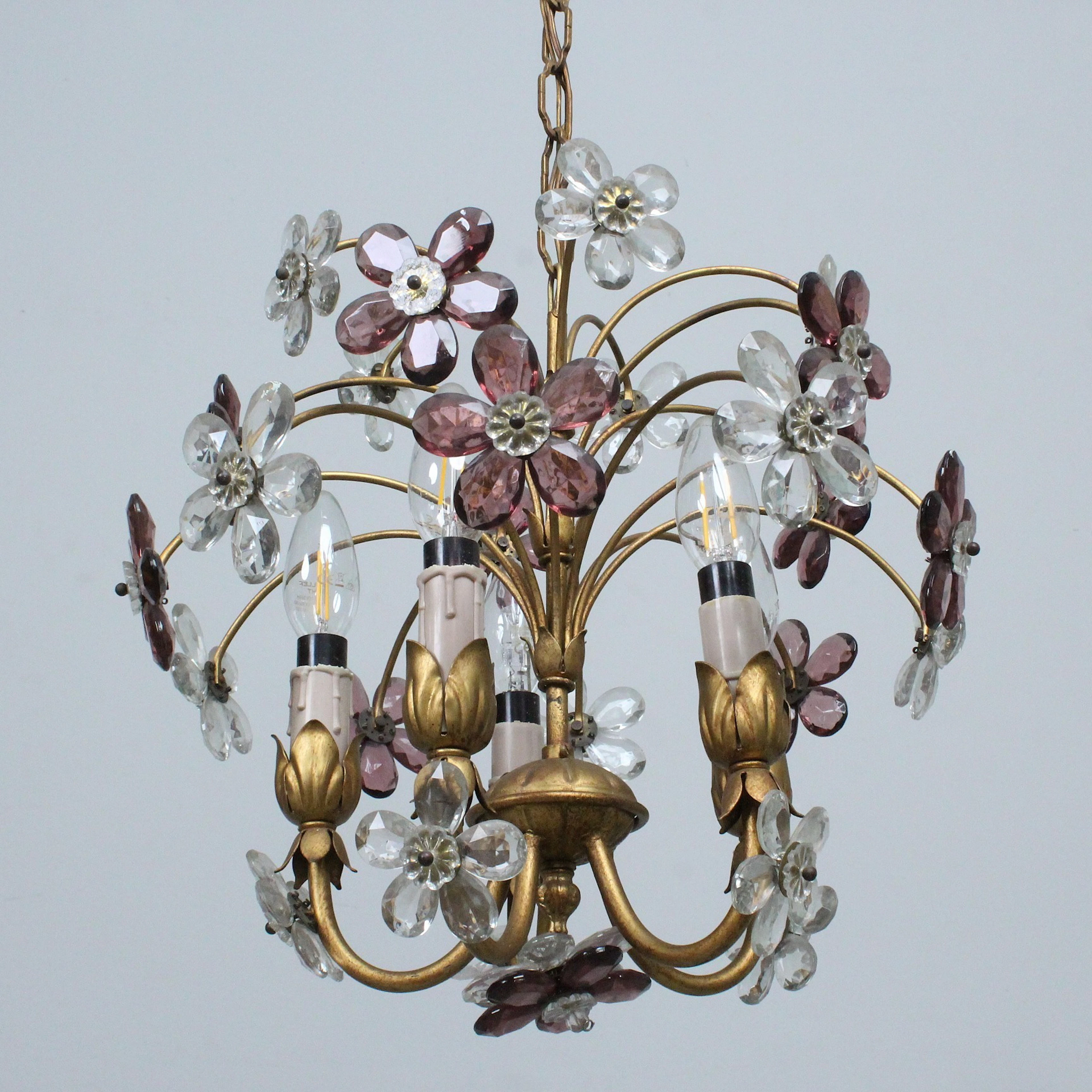 Floraler Kronleuchter mit Murano Glasblüten, 1970er. Italy.