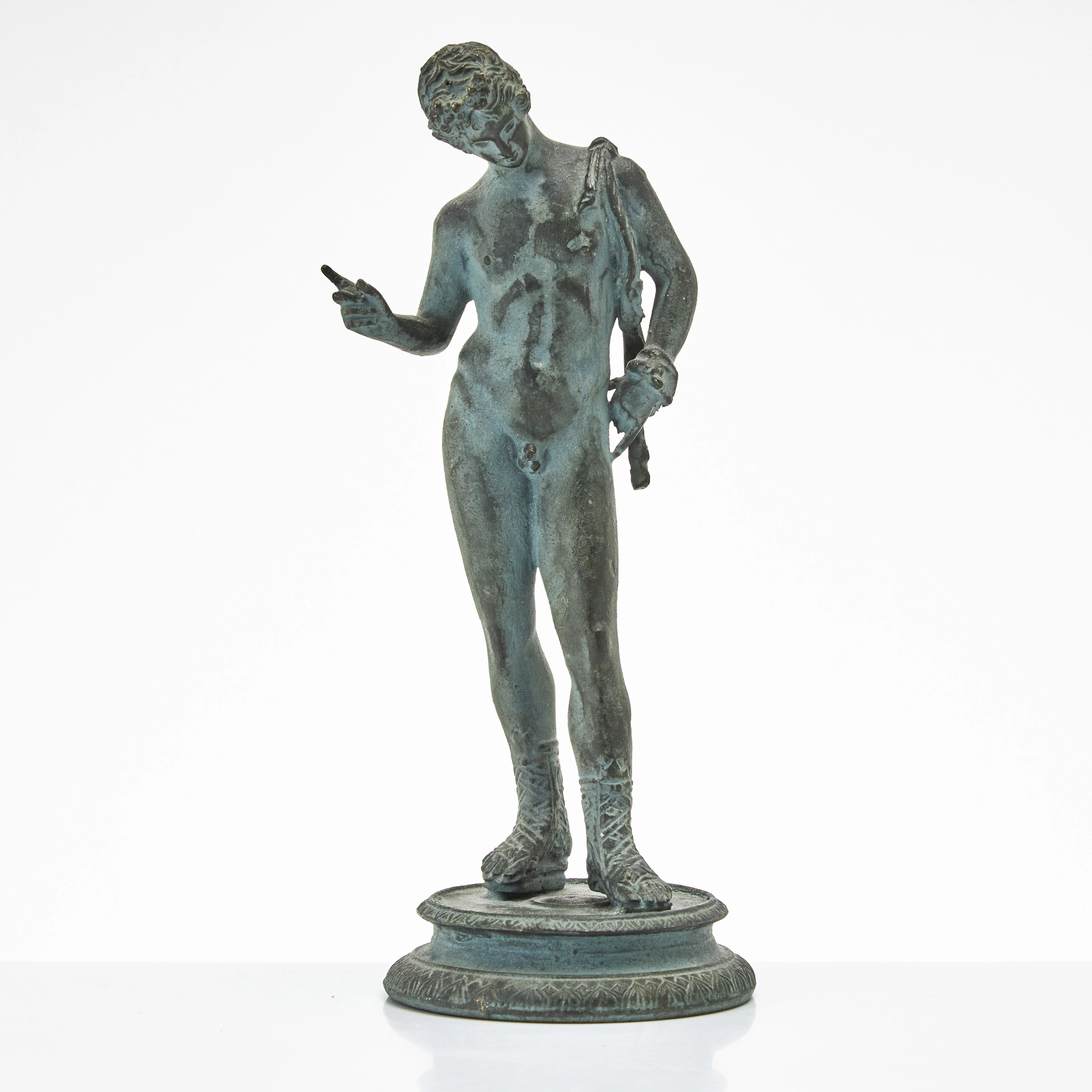 SKULPTUR, brons, "Narcissus", sannolikt Grand-Tour souvenir, 1900-tal.