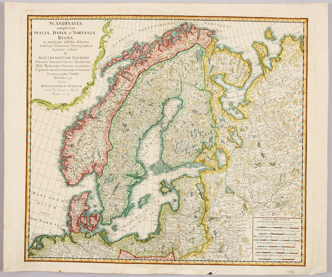 HOMANNS ARVINGAR, KARTA ÖVER SKANDINAVIEN, ca 1770.