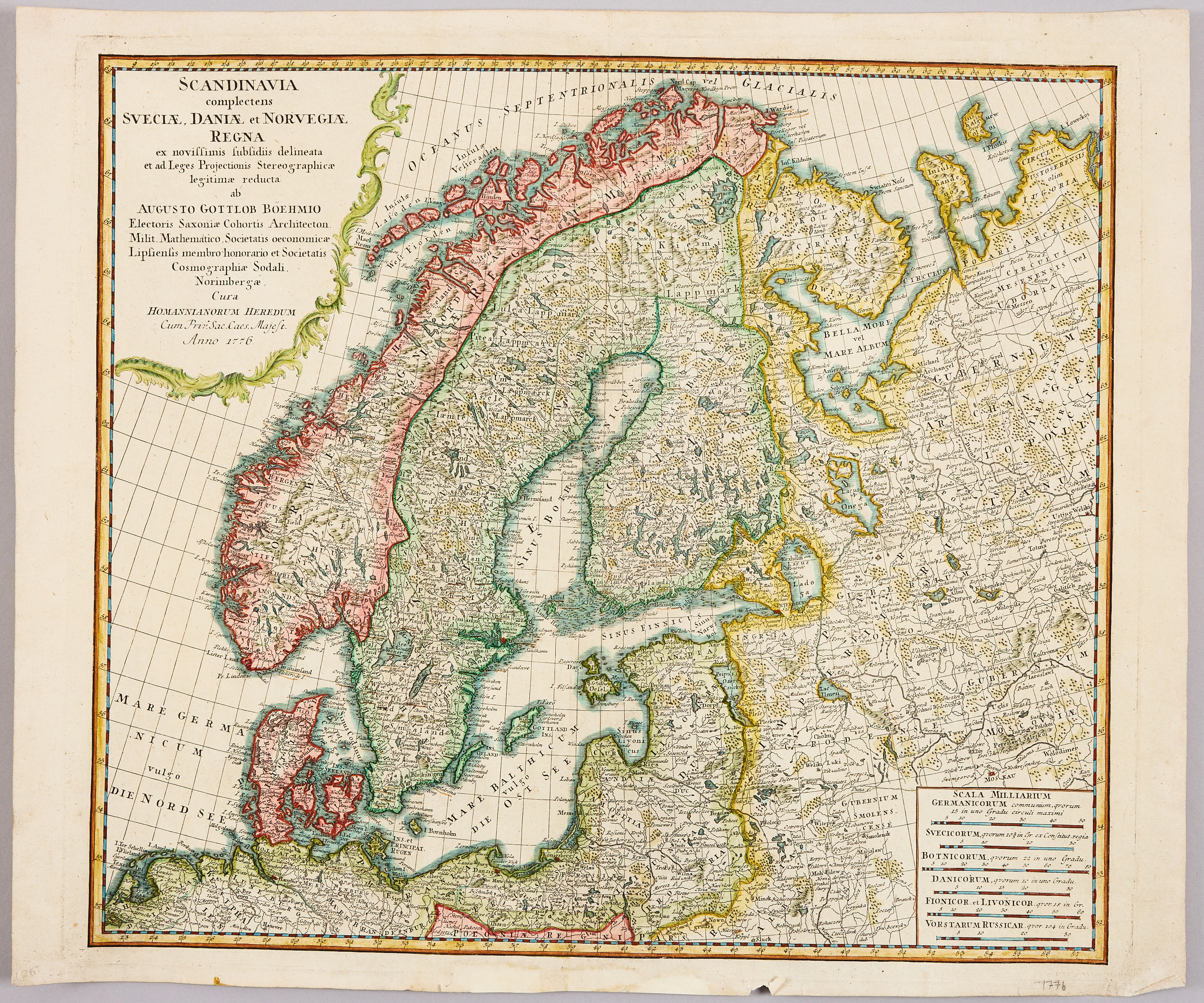 HOMANNS ARVINGAR, KARTA ÖVER SKANDINAVIEN, ca 1770.