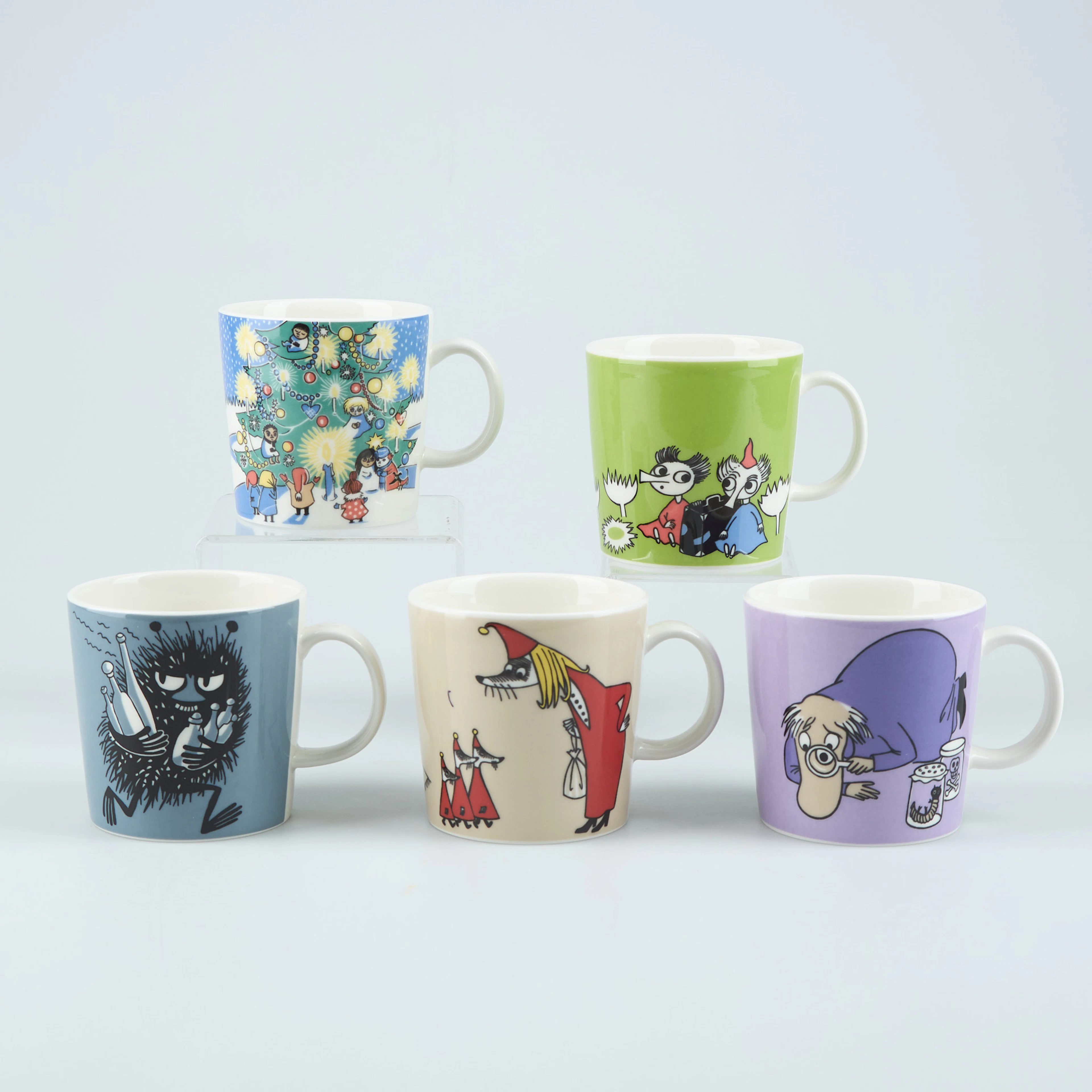 MUMINMUGGAR, 5 st. Illustration Tove Jansson, design Tove Slotte.