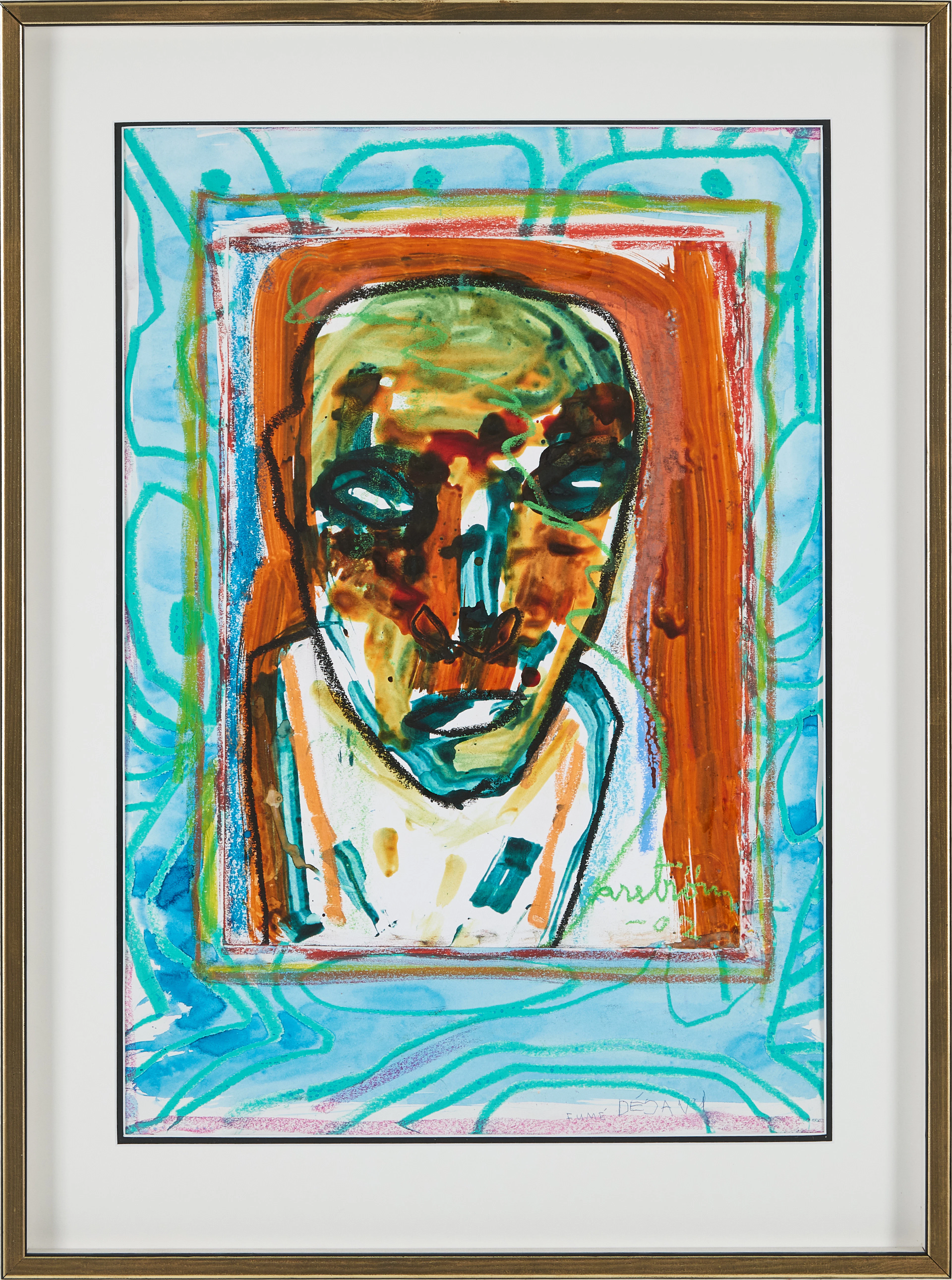 MAURITZ KARSTRÖM. "FUMÉ DÉJA VU", blandteknik på papper, signerad