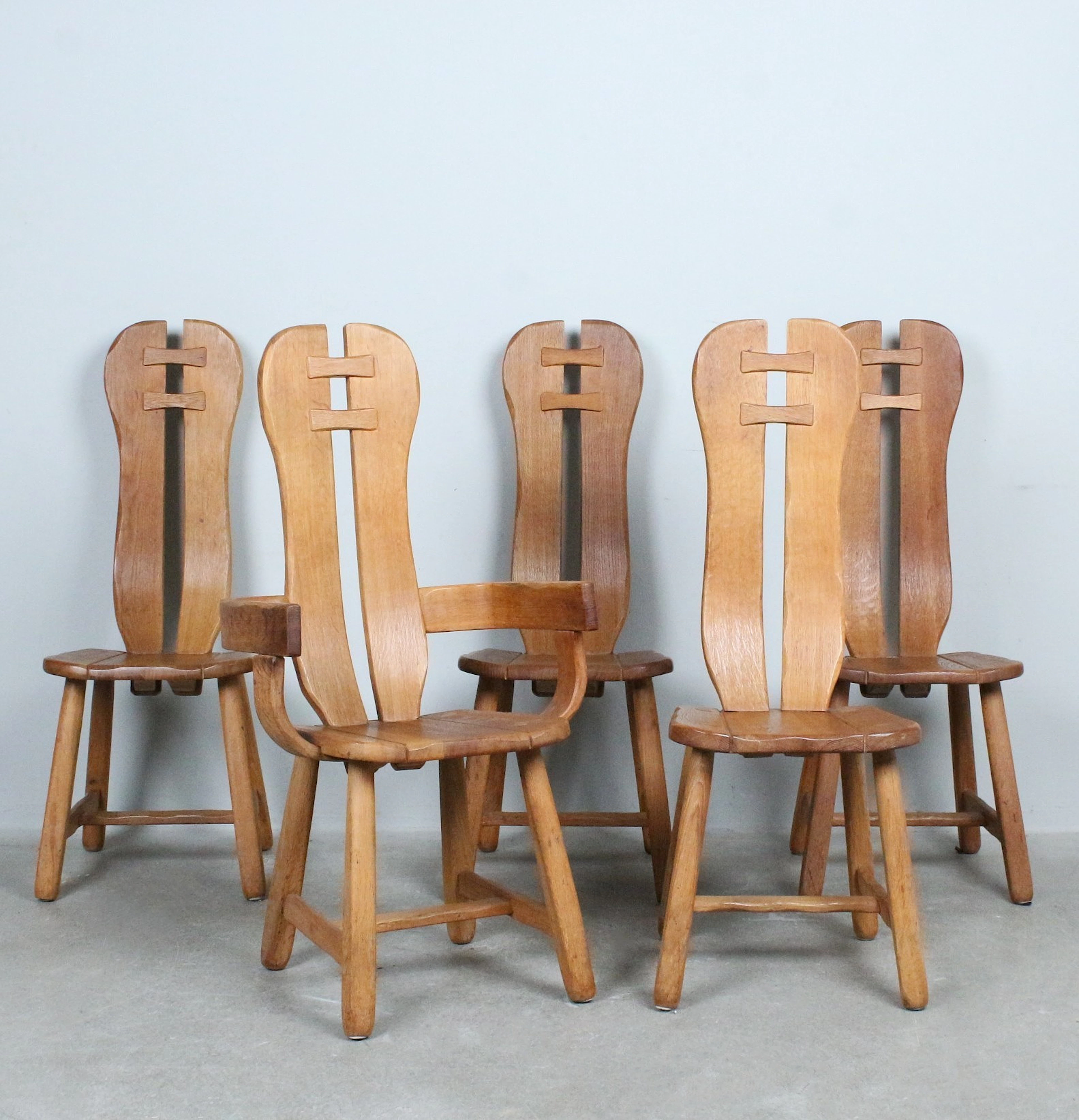 De Puydt, Set Stühle / Esszimmerstühle, Eiche, Belgien, 1970er Jahre.