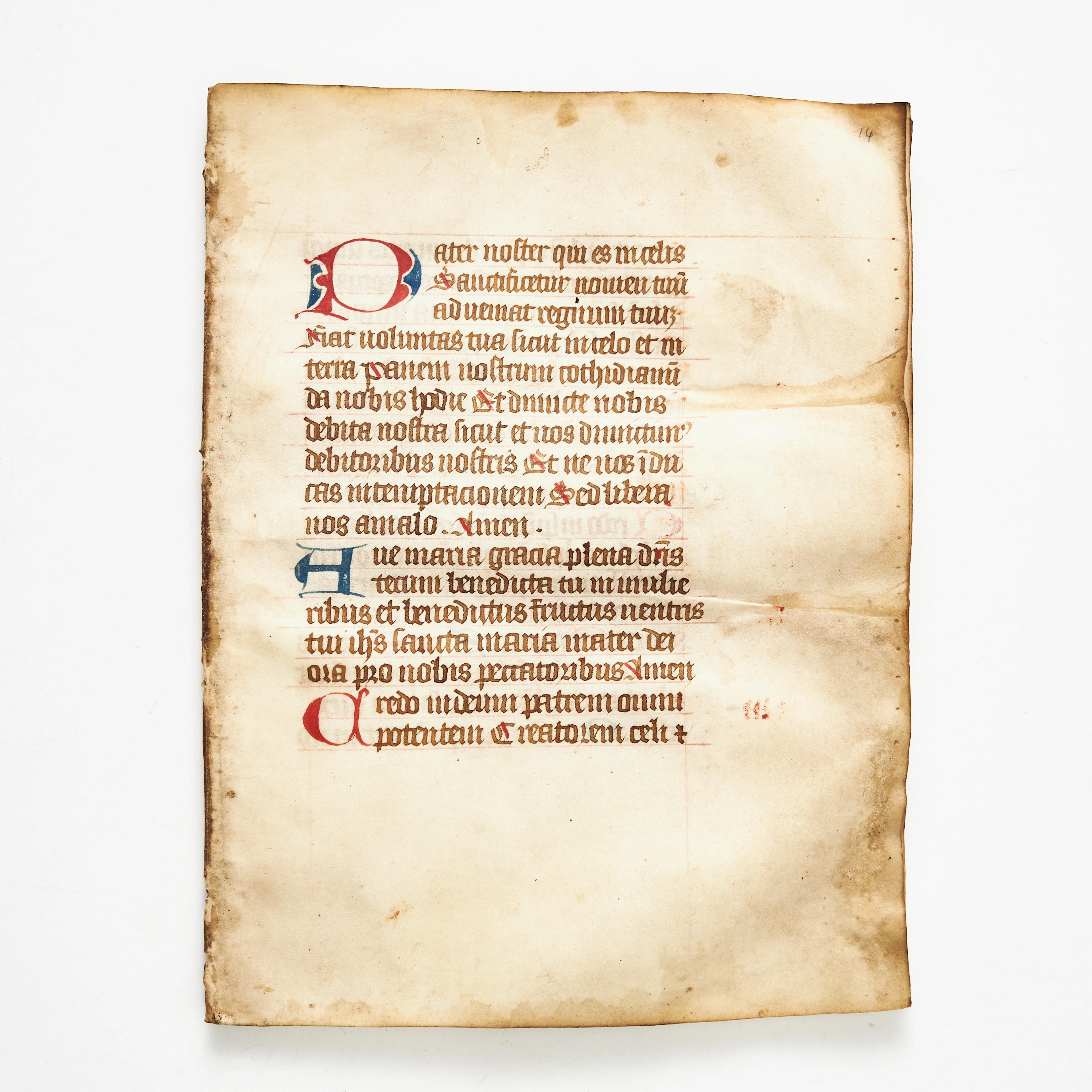 MEDELTIDA MANUSKRIPT, 4 blad, Marias bön, troligen 1400-talets andra