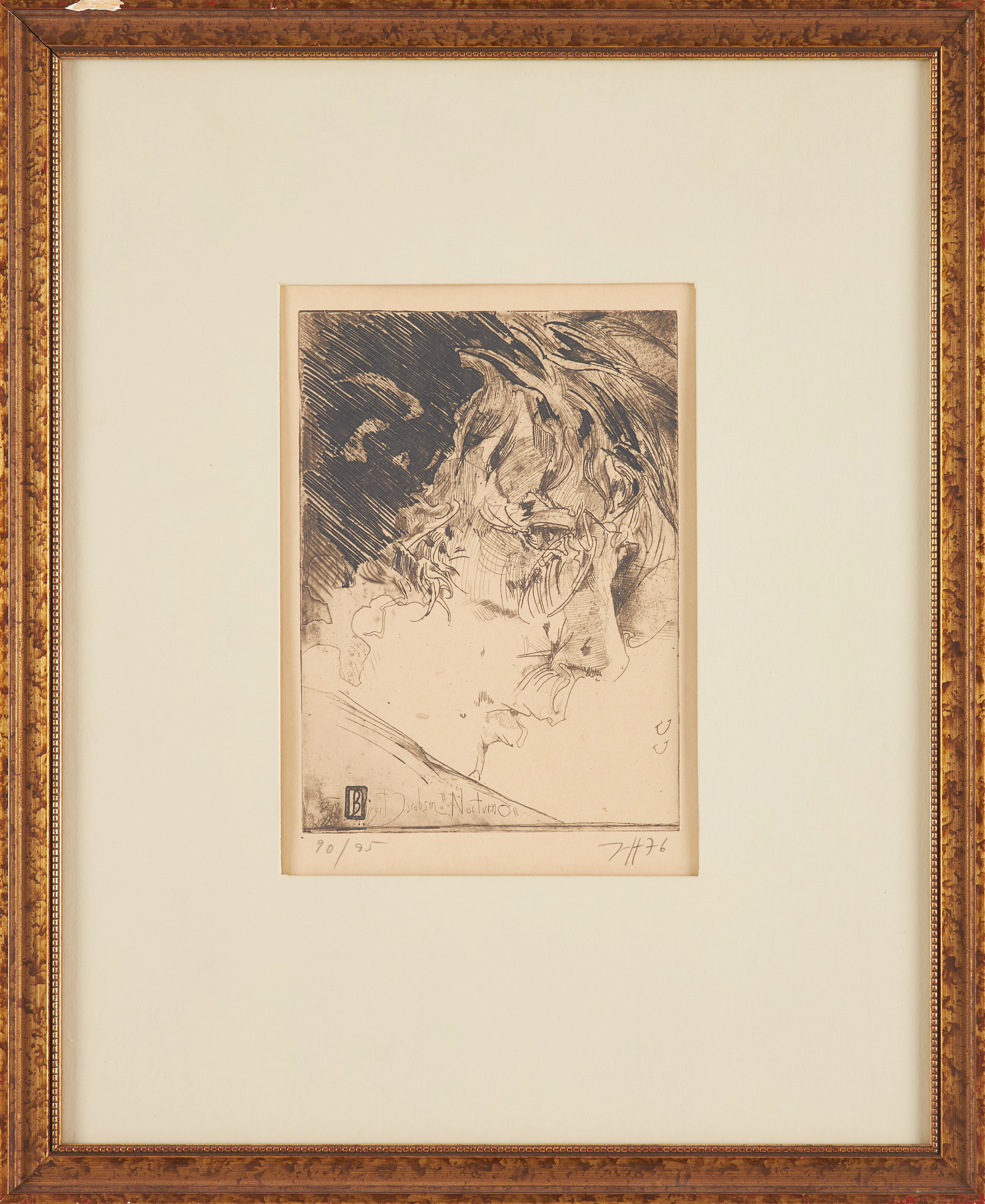 HORST JANSSEN (1929-1995). Porträtt Birgit Jacobsen "Nosturno", etsning