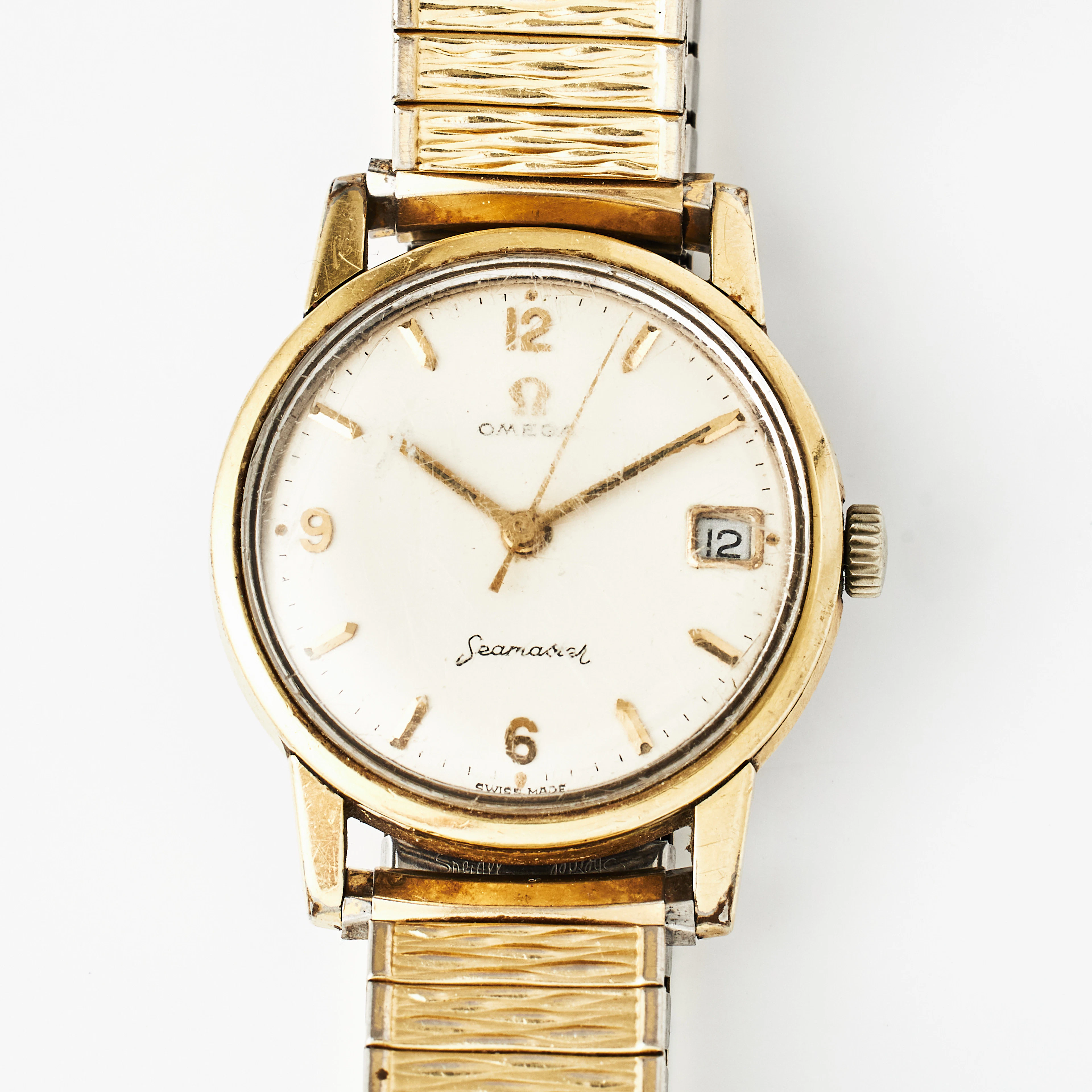 OMEGA, armbandsur, guld på stål, automatic, 1960-tal, datum, plexi.