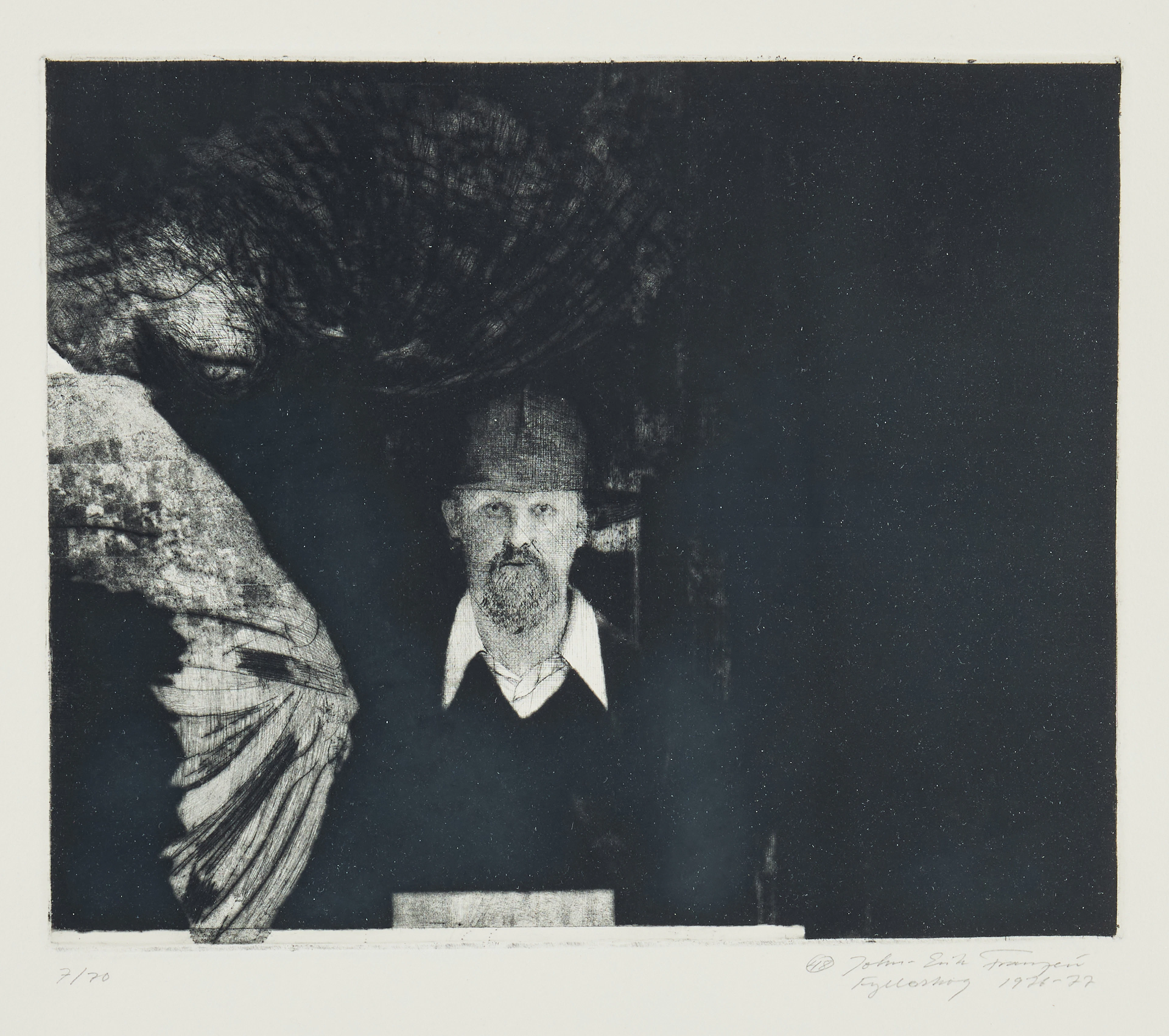 JOHN-ERIK FRANZÉN. Självporträtt med örnvinge.