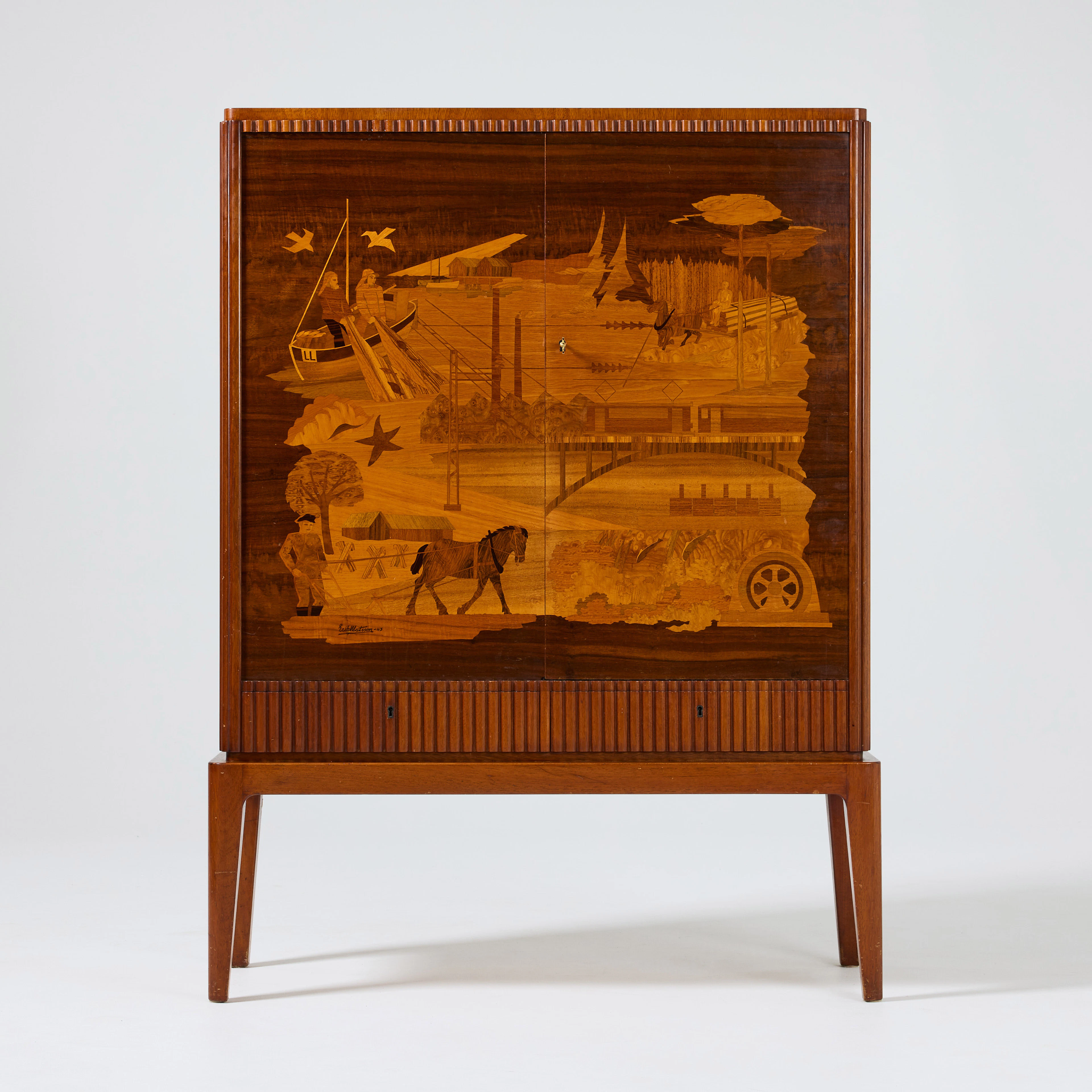 ERIK MATSSON. "Svenskt Näringsliv", Praktskåp, Mjölby Intarsia 1943