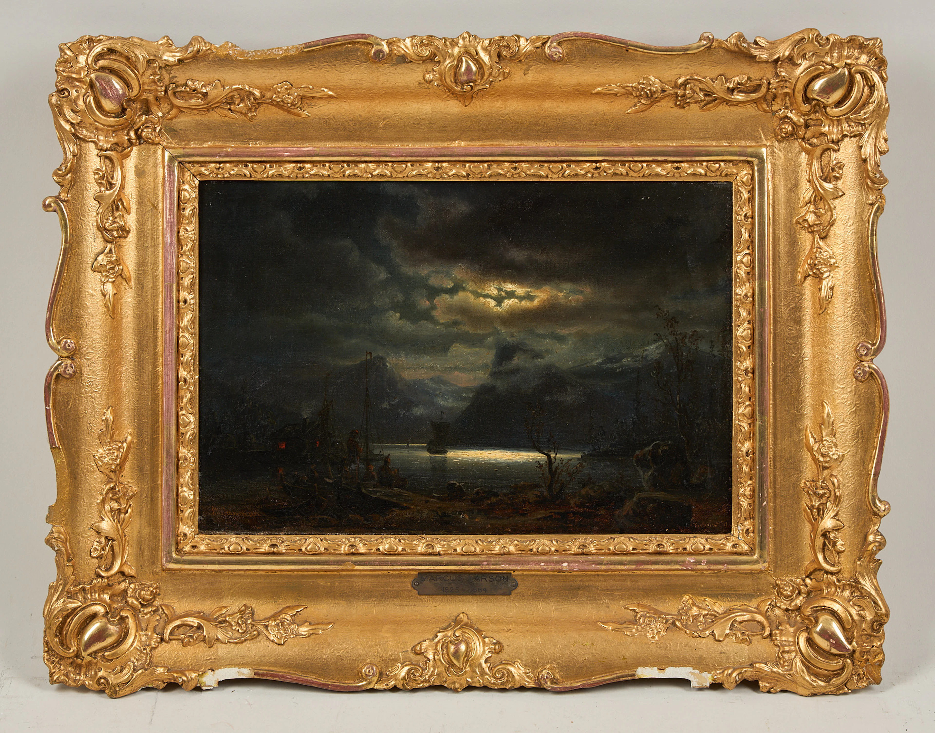MARKUS LARSSON (1825-1864). Sognefjorden i månsken, signerad samt