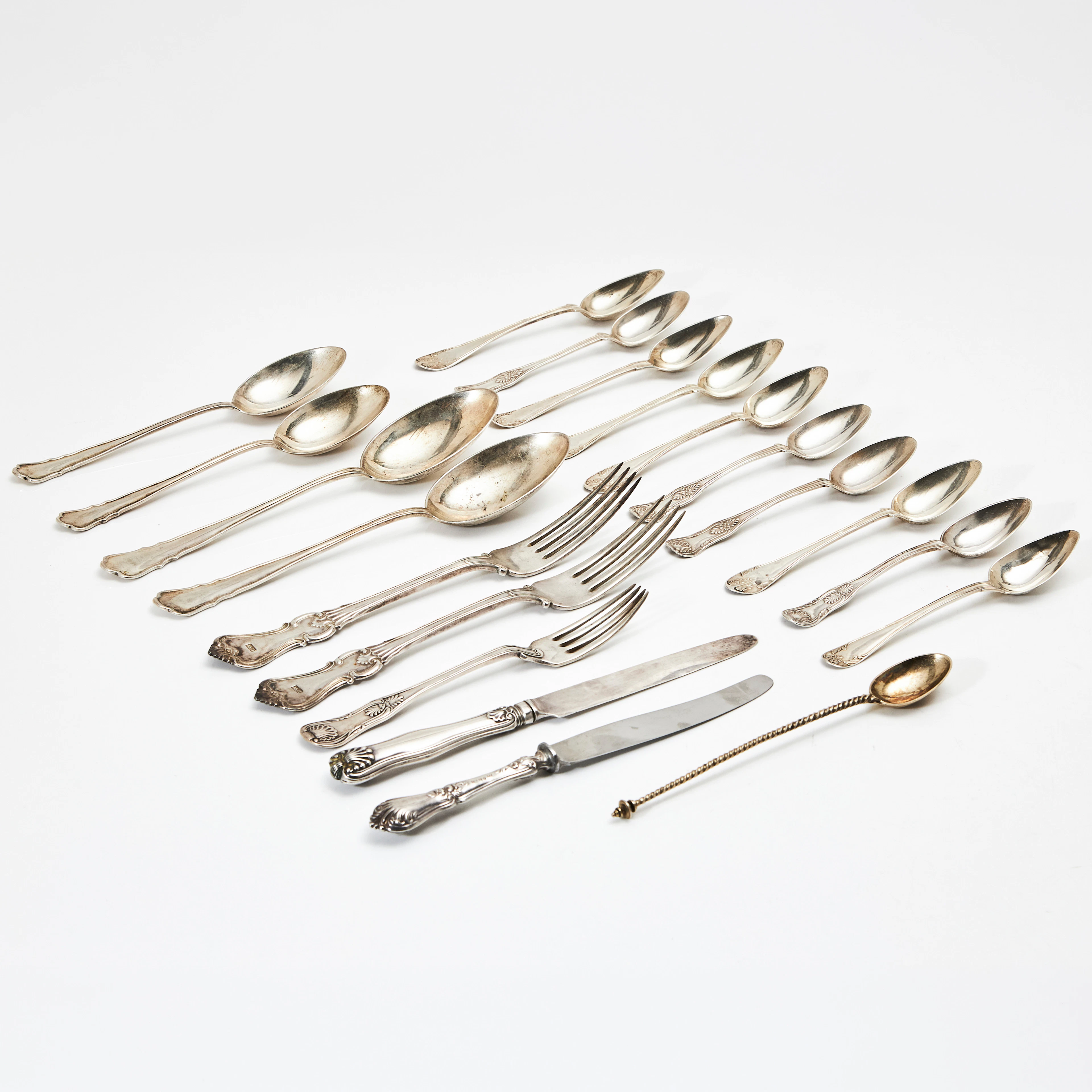 BESTICK, 20 dlr., silver, varierande mästare, ålder och modell, bland
