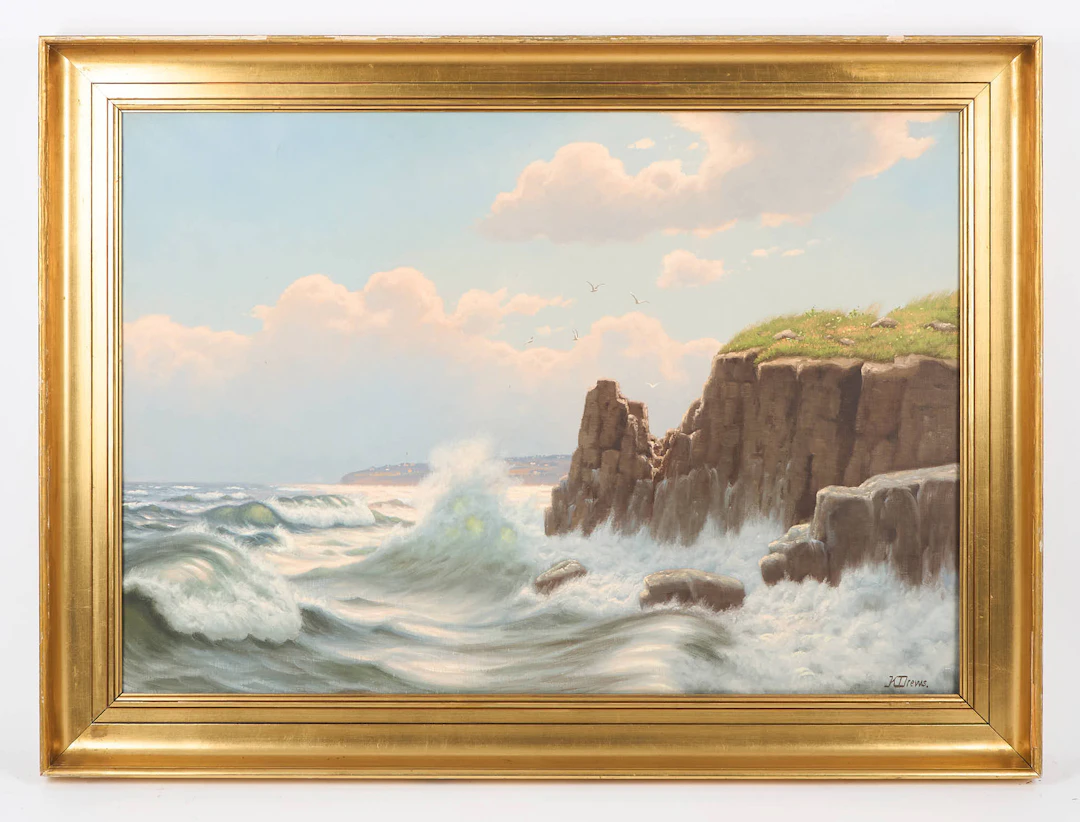KAI JEPPE DREWS (1884-1964). Bränningar vid kusten, signerad, olja på duk.