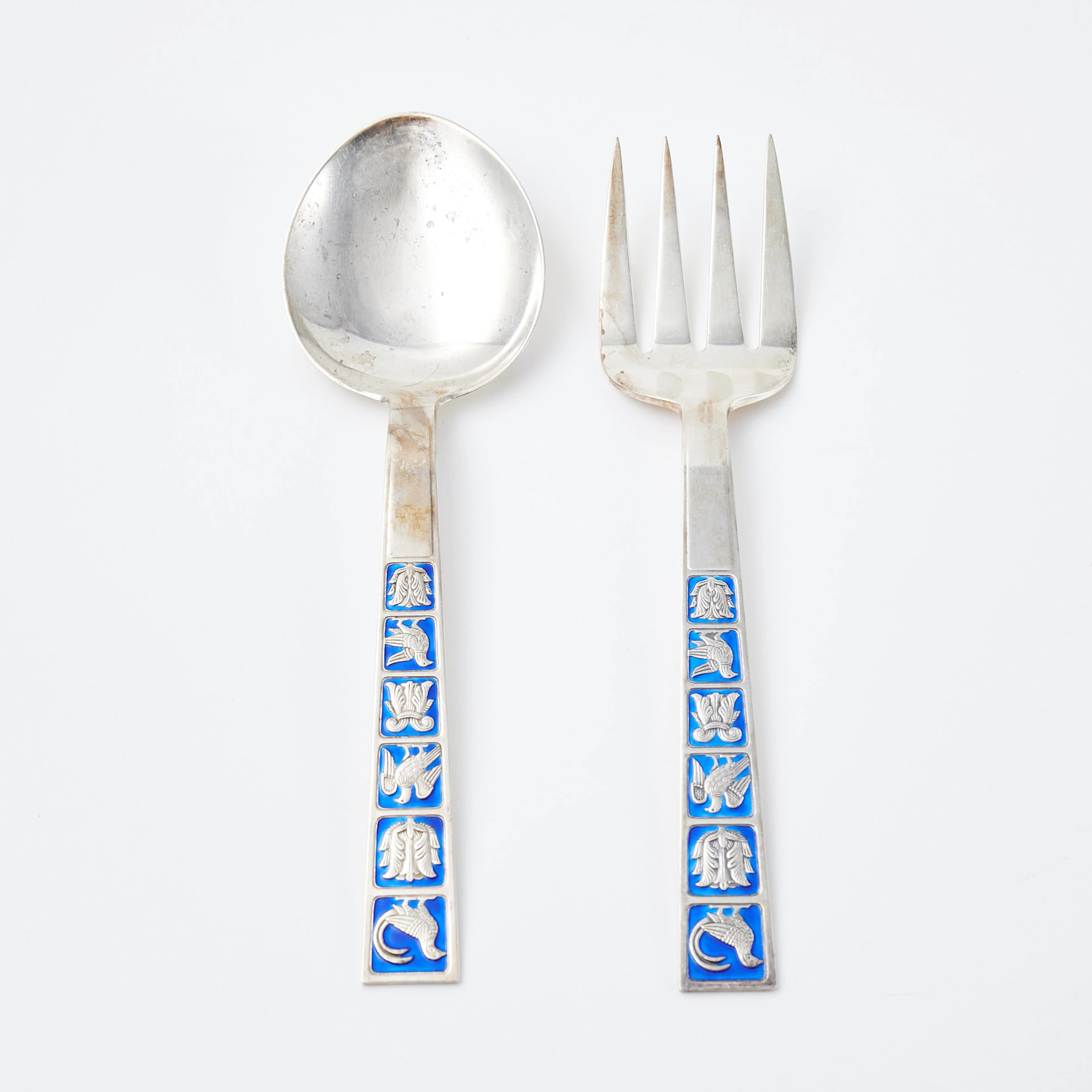 DAVID ANDERSEN. Salladsbestick, sterlingsilver, Norge, skaft dekor