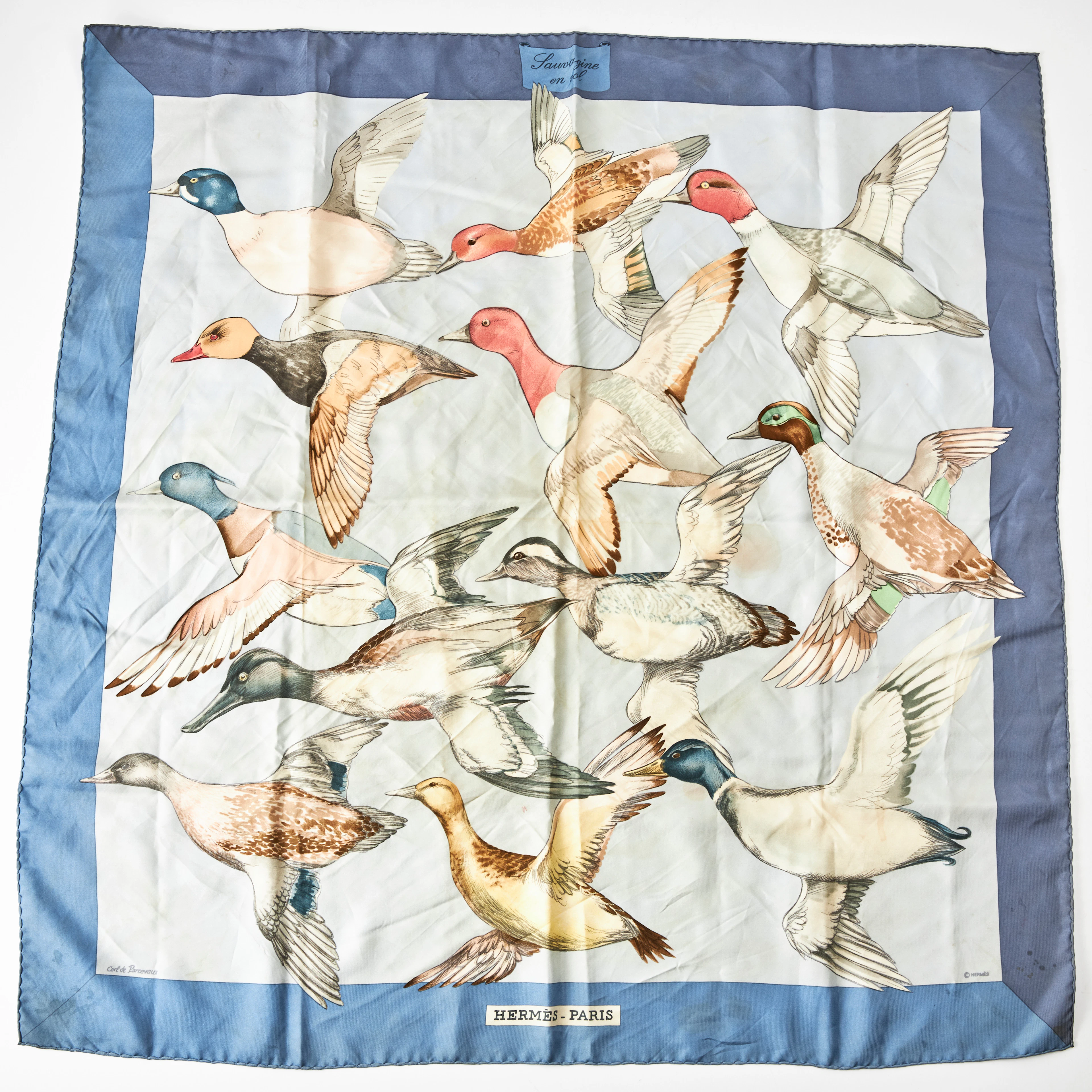 HERMÈS., "Sauvagine en vol", scarf, siden, "Sauvagine en vol" av Carl