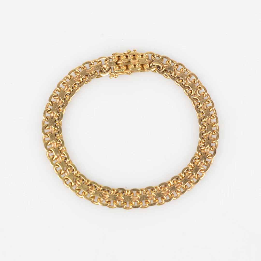 ARMBAND, 18K, X-länk, Svenska Guldvaruaktiebolaget T Be, Stockholm 1965.
