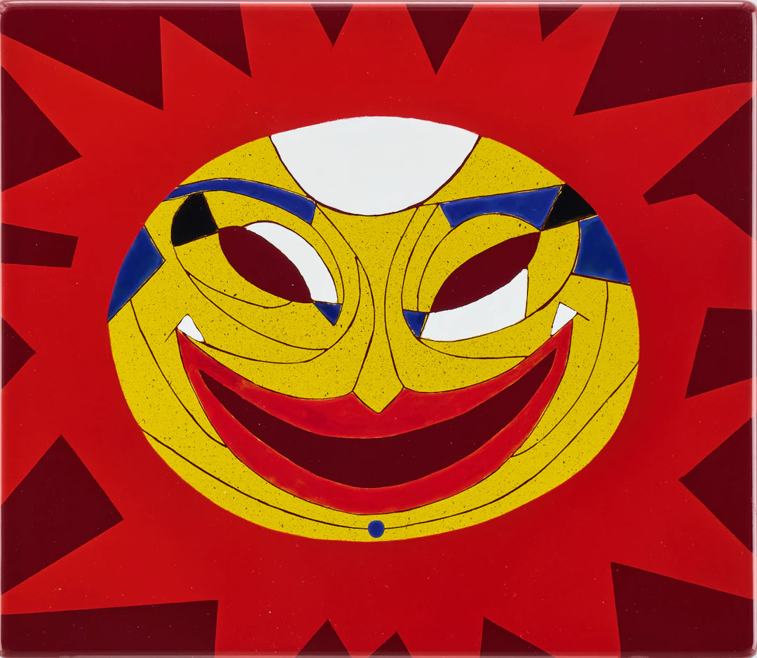 STIG LINDBERG. Emaljtavla, Gustavsberg, 1950/60-tal, med motiv av en sol.