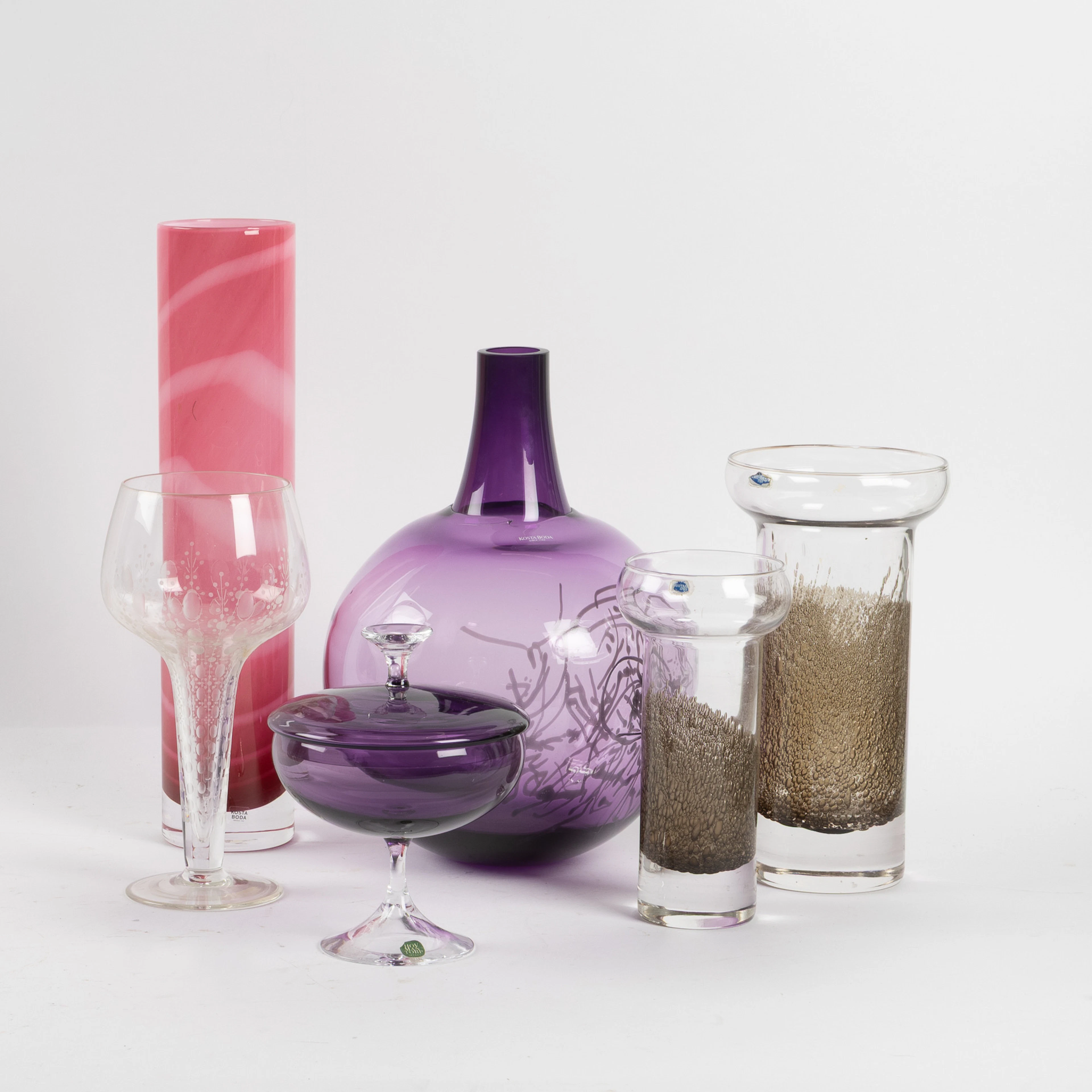 VASER, POKALGLAS, SKÅL MED LOCK, 6 delar, bl a Anna Ehrner, Gunnel