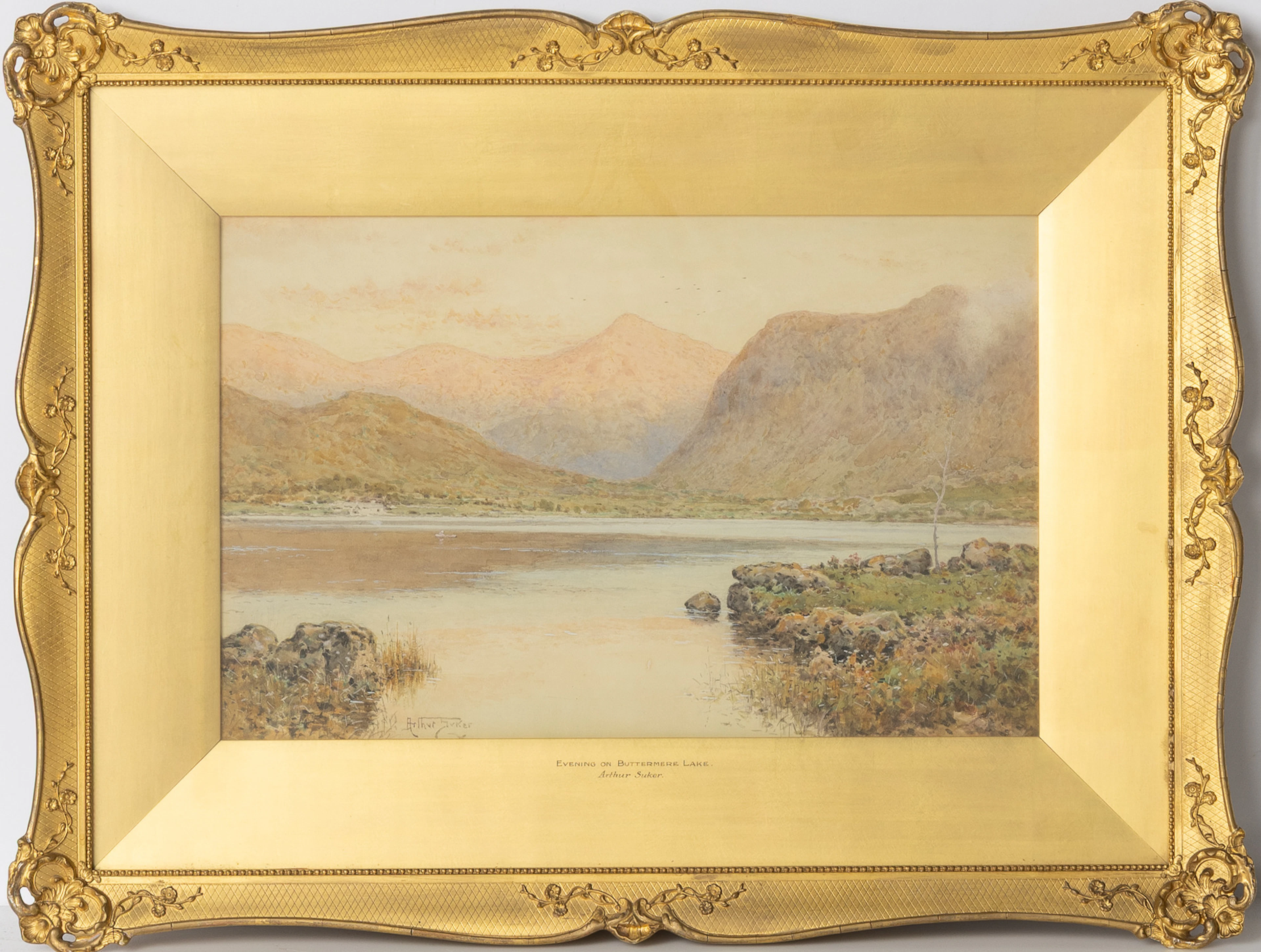 ARTHUR SUKER (1857-1940). Akvarell, "Evening on Buttermere Lake", signerad.