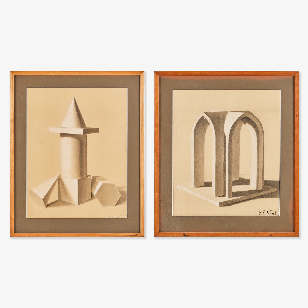 WOLTER GAHN (1890-1985). Geometri, (2) blandteknik med kol, blyerts