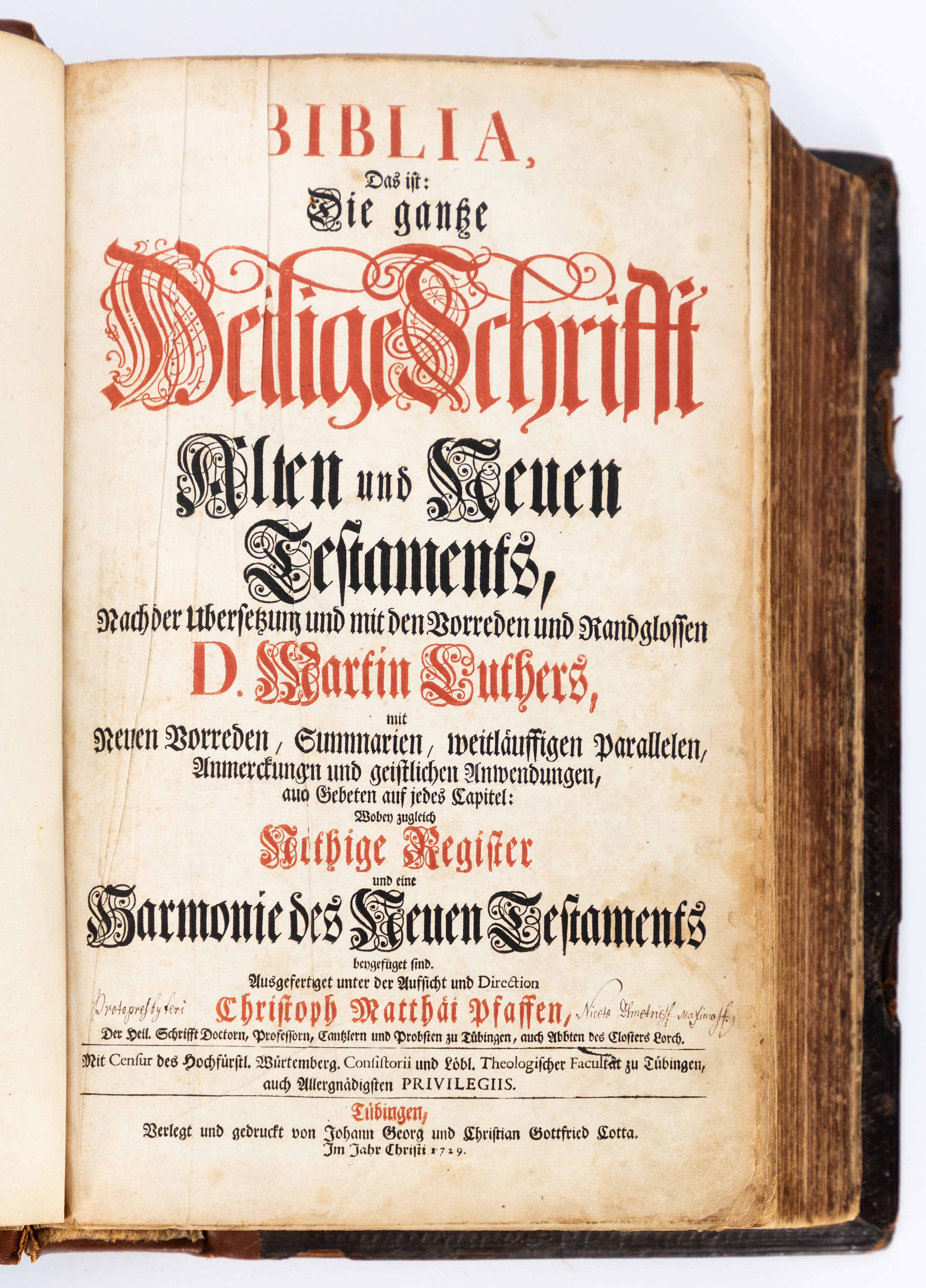 CHRISTOPH MATTHÄUS PFAFF (1686-1760), HERAUSGEBER. Biblia, Das ist:
