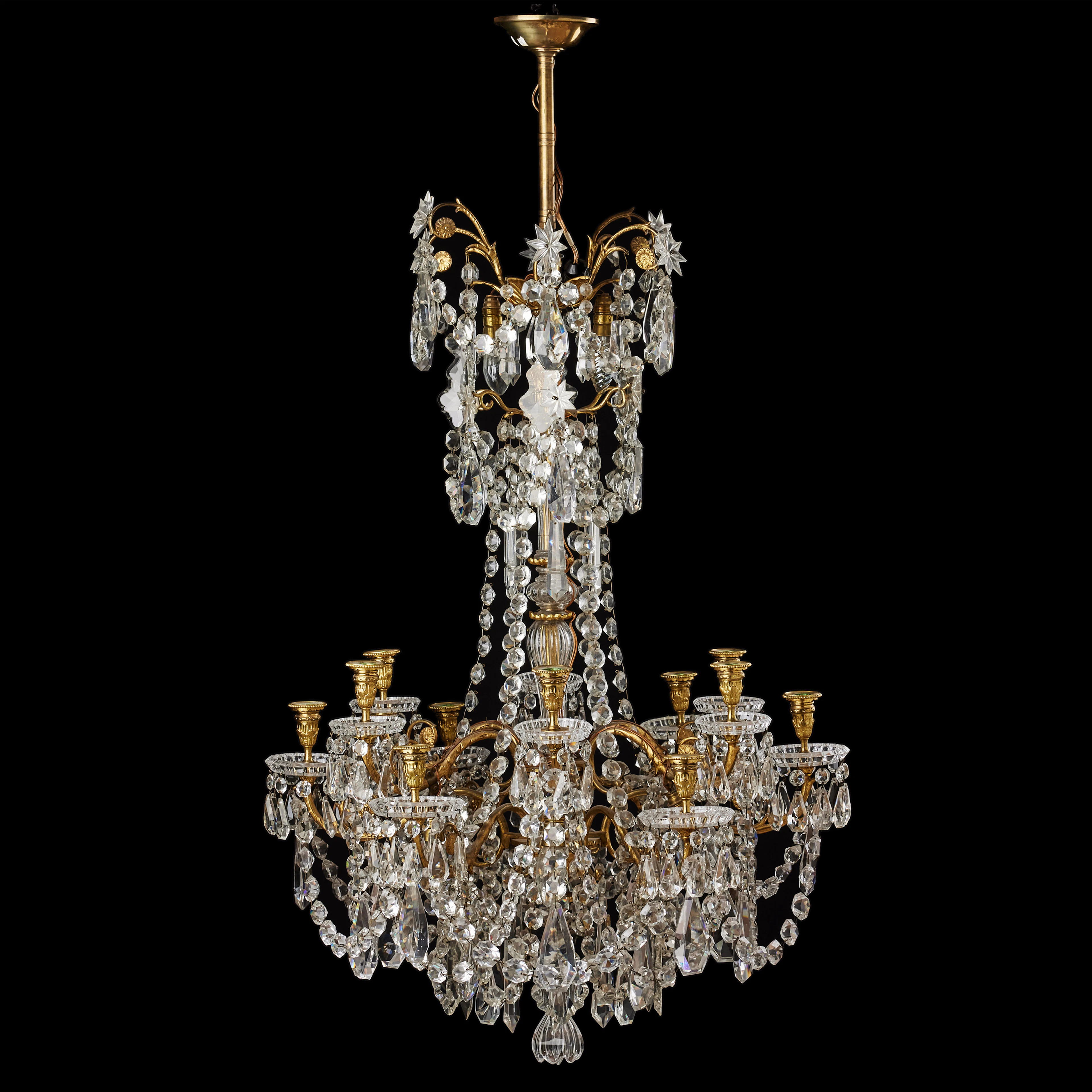 LJUSKRONA, parisarbete, omkring 1900, Baccarat, för 12 ljus, förgylld