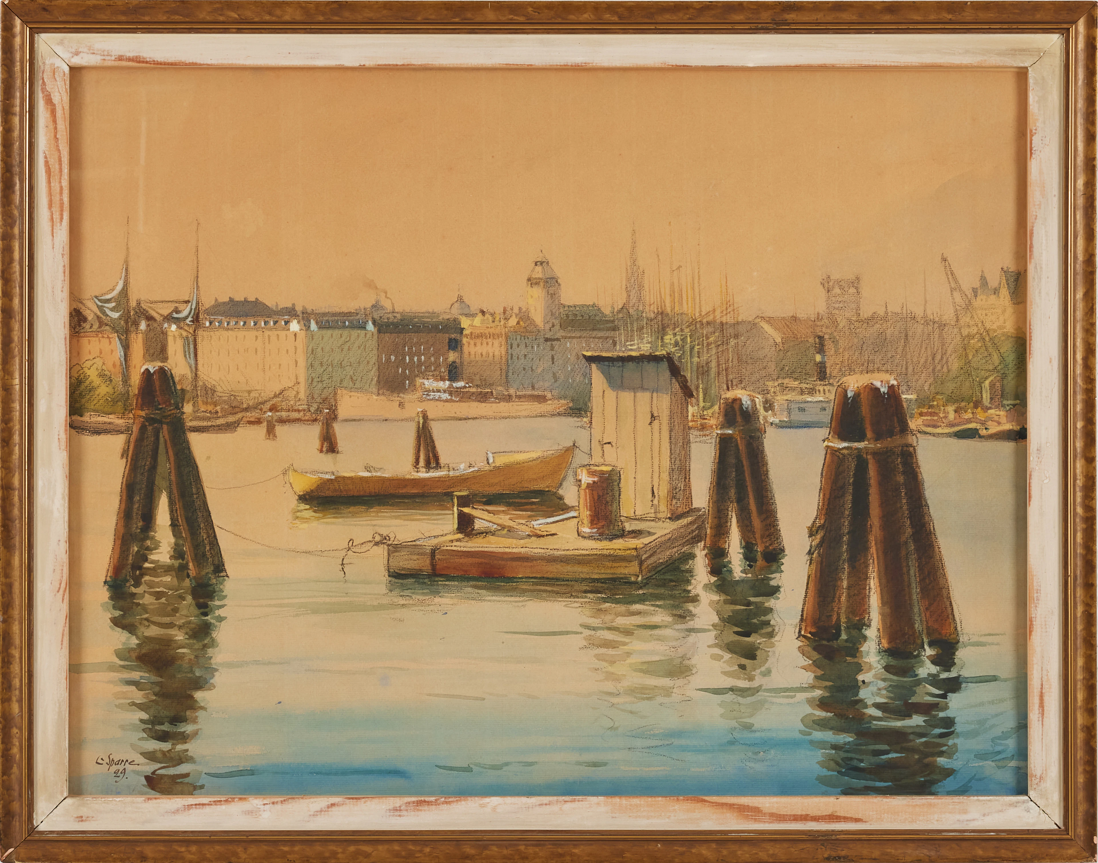 LOUIS SPARRE. Stockholmsmotiv, blandteknik, signerad och daterad -29.