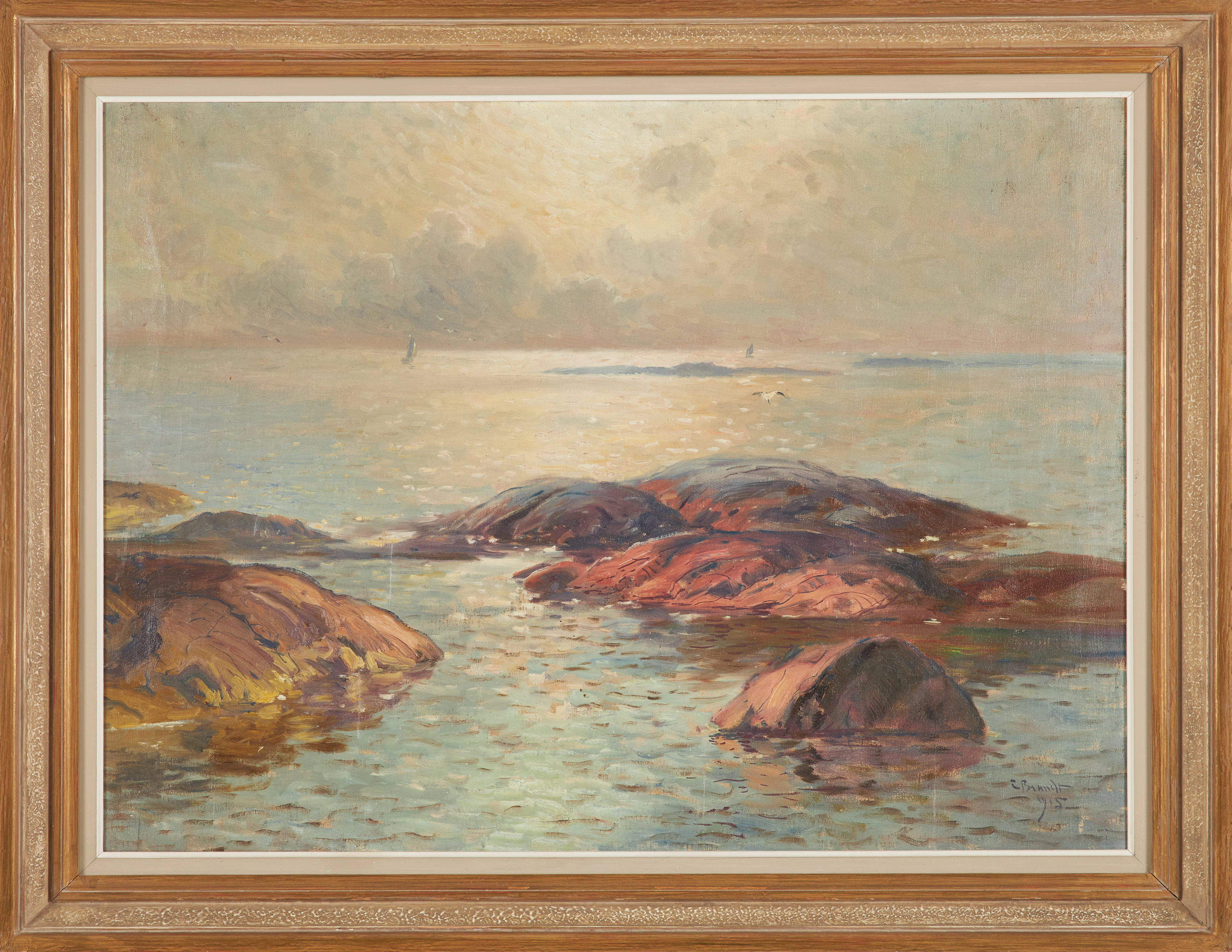 CARL BRANDT. Kustmotiv klippor, olja på duk, signerad C Brandt 1915.